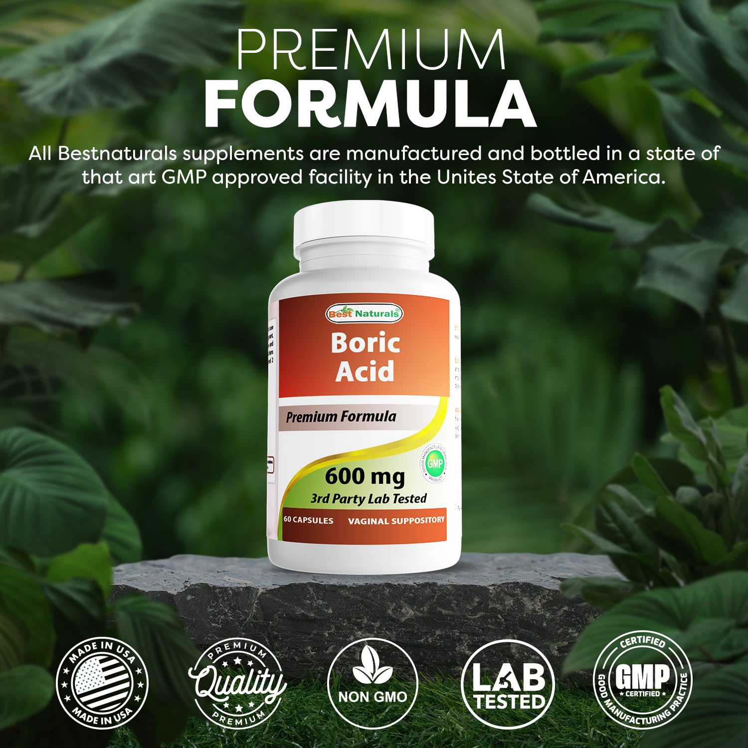 Best Naturals Boric Acid Vaginal Suppositories - Made in USA - USP Medical Grade Fine Powder, Easy Dissolve, Third Party Tested - 60 Count Best NaturalsUS supplements