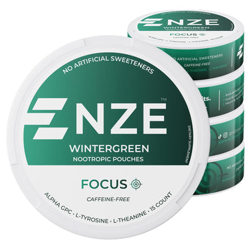 NZE Caffeine Free Nootropic Pouches (Wintergreen) - Nootropic Pouches with Alpha GPC, L-Tyrosine & L-Theanine - No Sugar or Artificial Sweeteners - 15 Pouches Per Can - 5 Pack NZEAu supplements