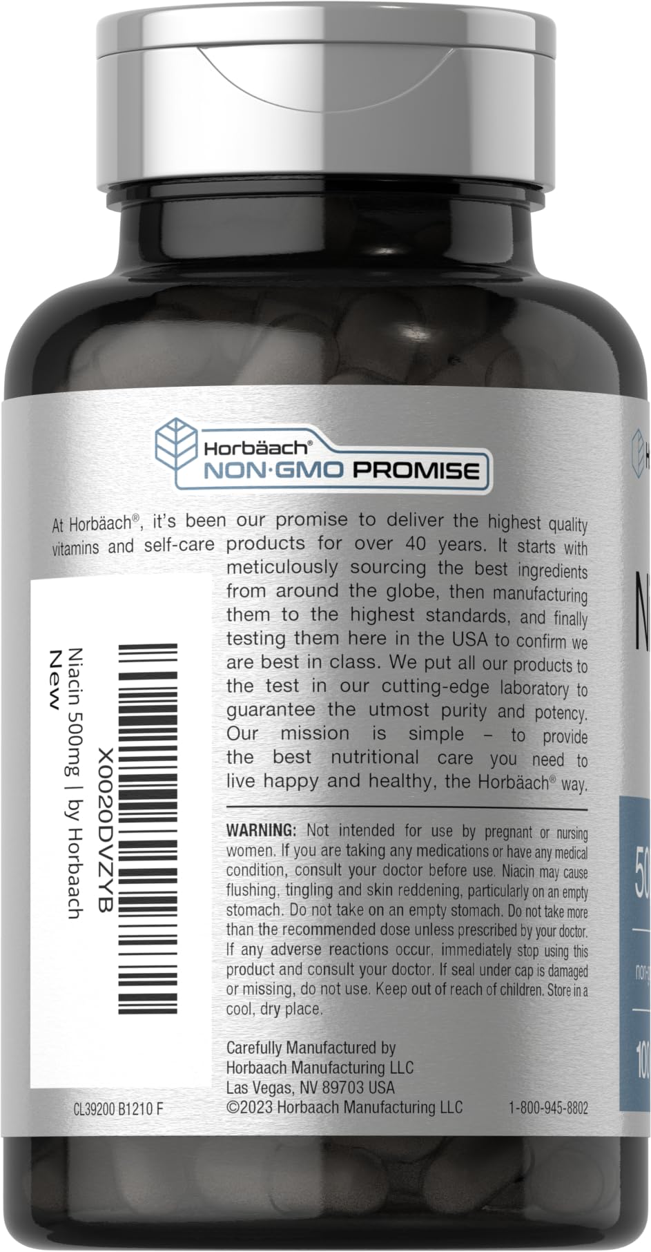 Niacin | Vitamin B3 500mg | 100 Capsules | with Flushing | Non-GMO, and Gluten Free HorbäachUS supplements