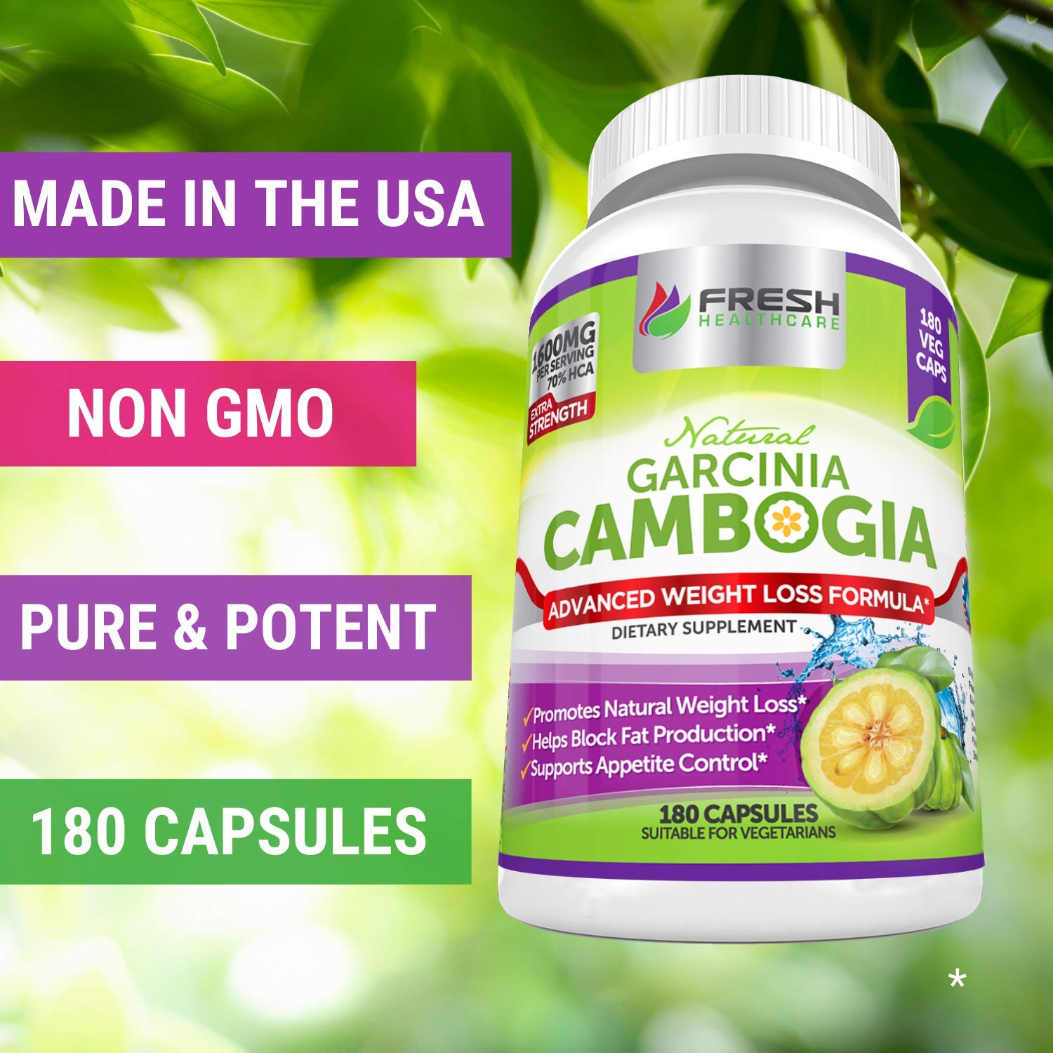 Fresh Healthcare 100% Pure Garcinia Cambogia Extract - All Natural Appetite Suppressant FRESH HEALTHCAREUS supplements