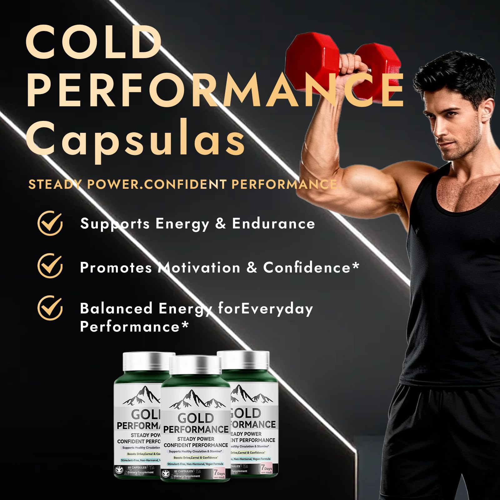 Quantum Gold Performance Capsulas – Daily Energy & Endurance Support Supplement | Boost Motivation & Confidence | 60 Capsules(1PC) ultimapeakAu supplements