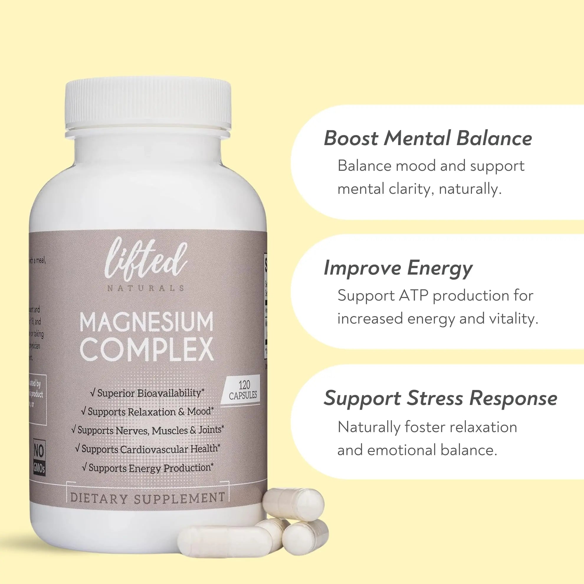 Magnesium Complex - Lifted Naturals Magnesium Supplement w/Bisglycinate, Malate, Taurate - 120 Capsules - Bioavailable Magnesium Formula for Mood, Sleep, Energy Support* Lifted Naturalsnz supplements
