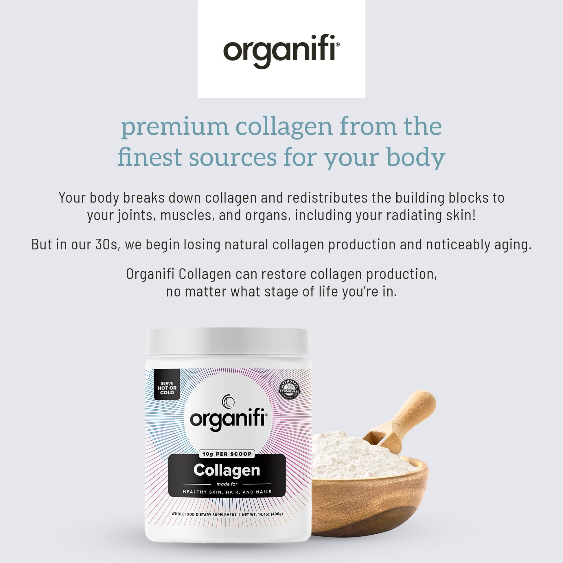 Organifi Unflavored Collagen Powder - Supports Stronger Skin, Nail, and Hair, 40 Servings OrganifiUS supplements