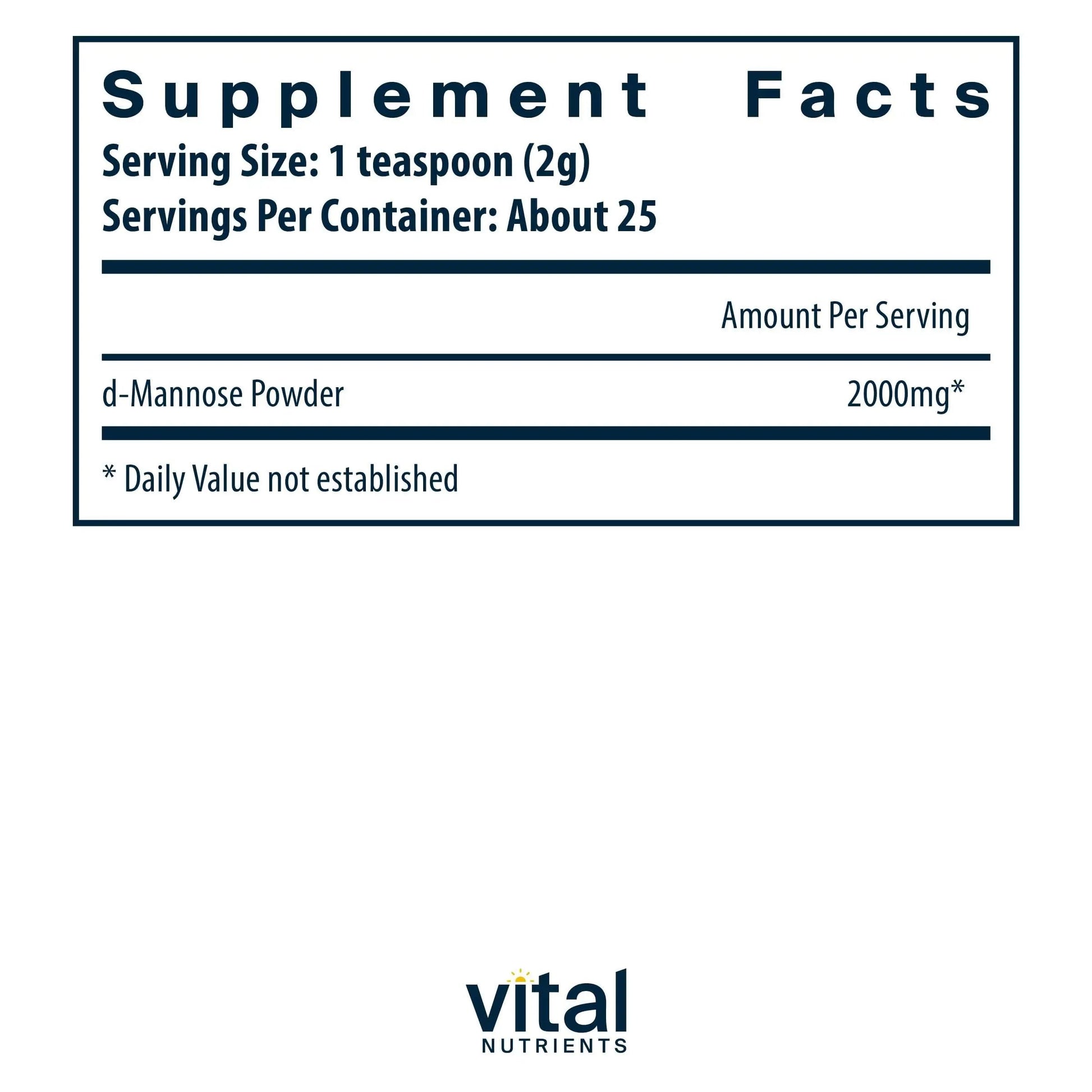 Vital Nutrients Mannose Powder 50g - Vegan D-Mannose Supplement for Urinary Tract and Bladder Support - Gluten, Dairy, Soy Free - Non-GMO - 25 Servings Vital NutrientsAu supplements