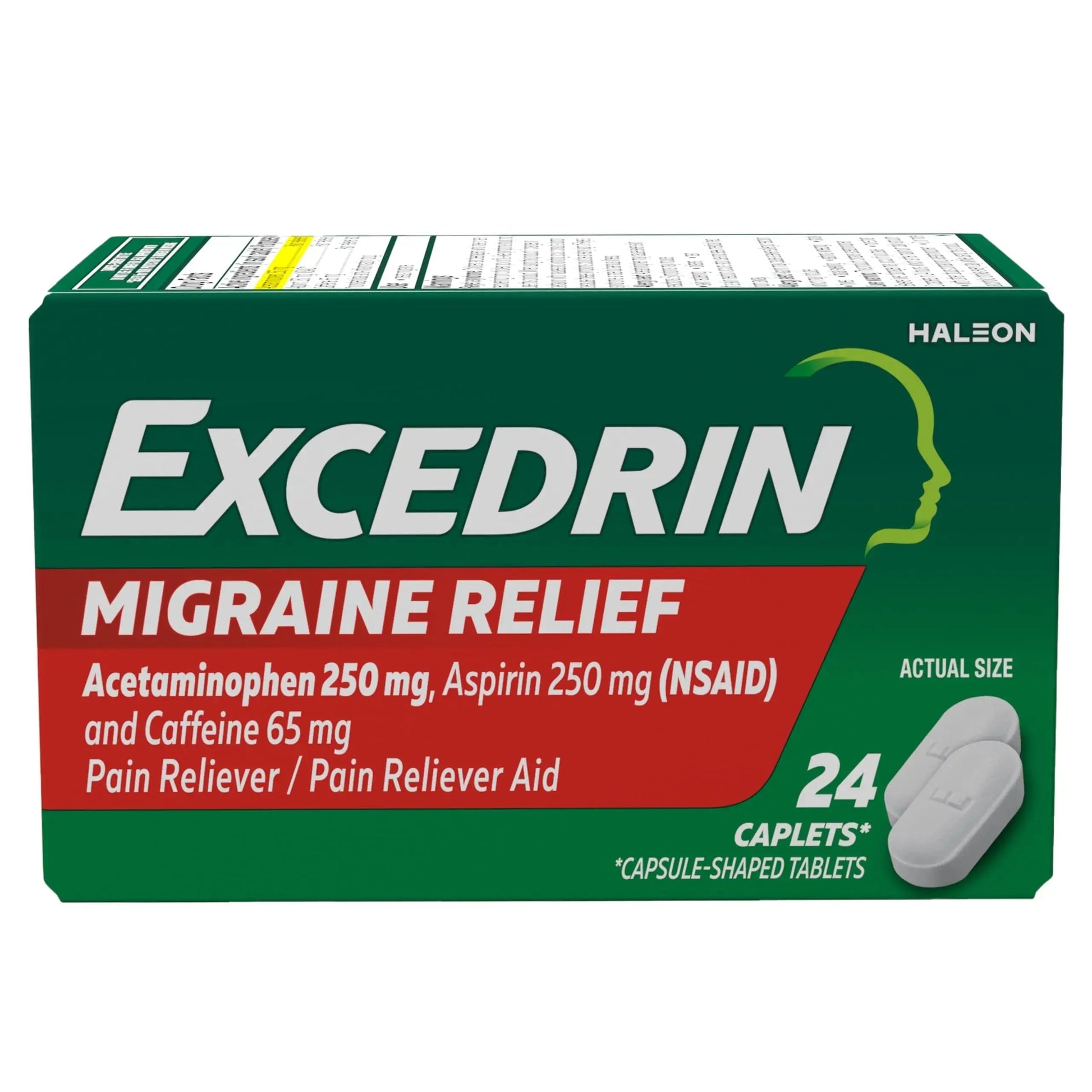 Excedrin Migraine Relief Caplets for Migraine Symptoms, Acetaminophen 250mg, Aspirin 250mg, Caffeine 65mg, Pain Reliever, 24 Count ExcedrinAu supplements