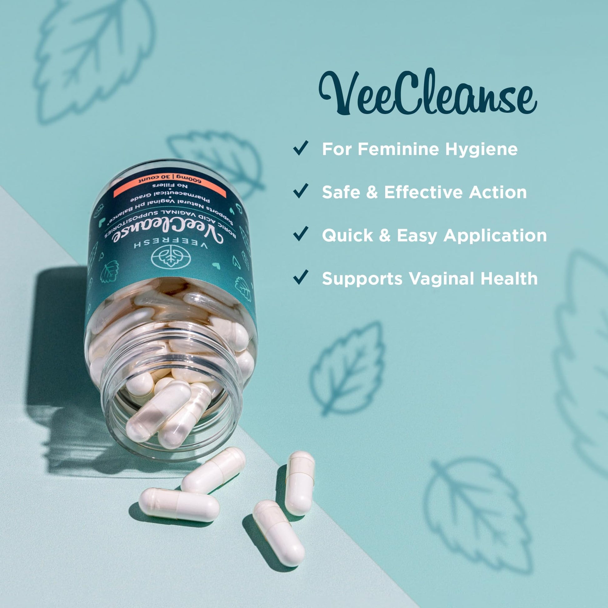VeeFresh - VeeCleanse Boric Acid Vaginal Suppositories - Vaginal pH Balance Suppositories - Vaginal Odor Control - Feel Fresh, Feminine and Confident VeeFreshUS supplements