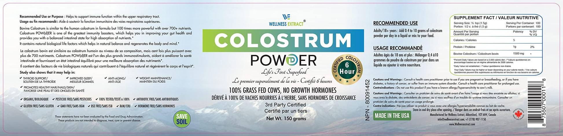 WELLNESS EXTRACT Bovine Colostrum Powder Rich in Protein & Lactoferrin- The True Certified Supplement for Immune Support, Gut Health, Muscle Growth - 150g WELLNESS EXTRACTAu supplements