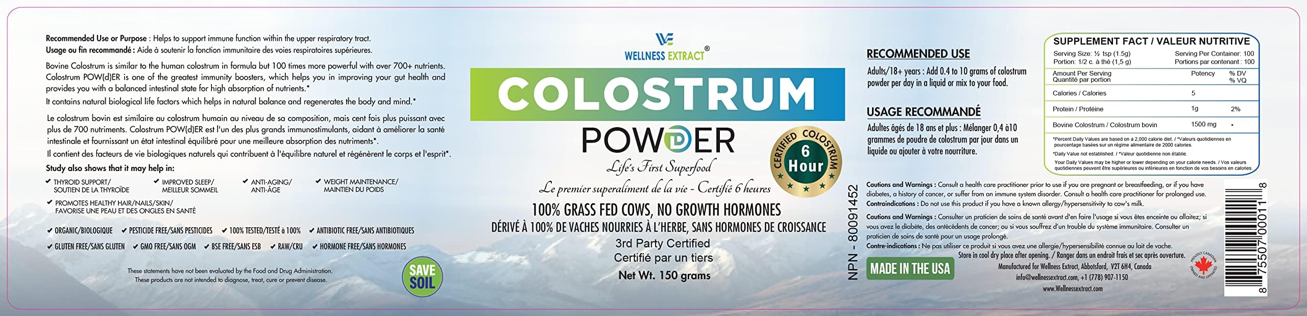 WELLNESS EXTRACT Bovine Colostrum Powder Rich in Protein & Lactoferrin- The True Certified Supplement for Immune Support, Gut Health, Muscle Growth - 150g WELLNESS EXTRACTAu supplements