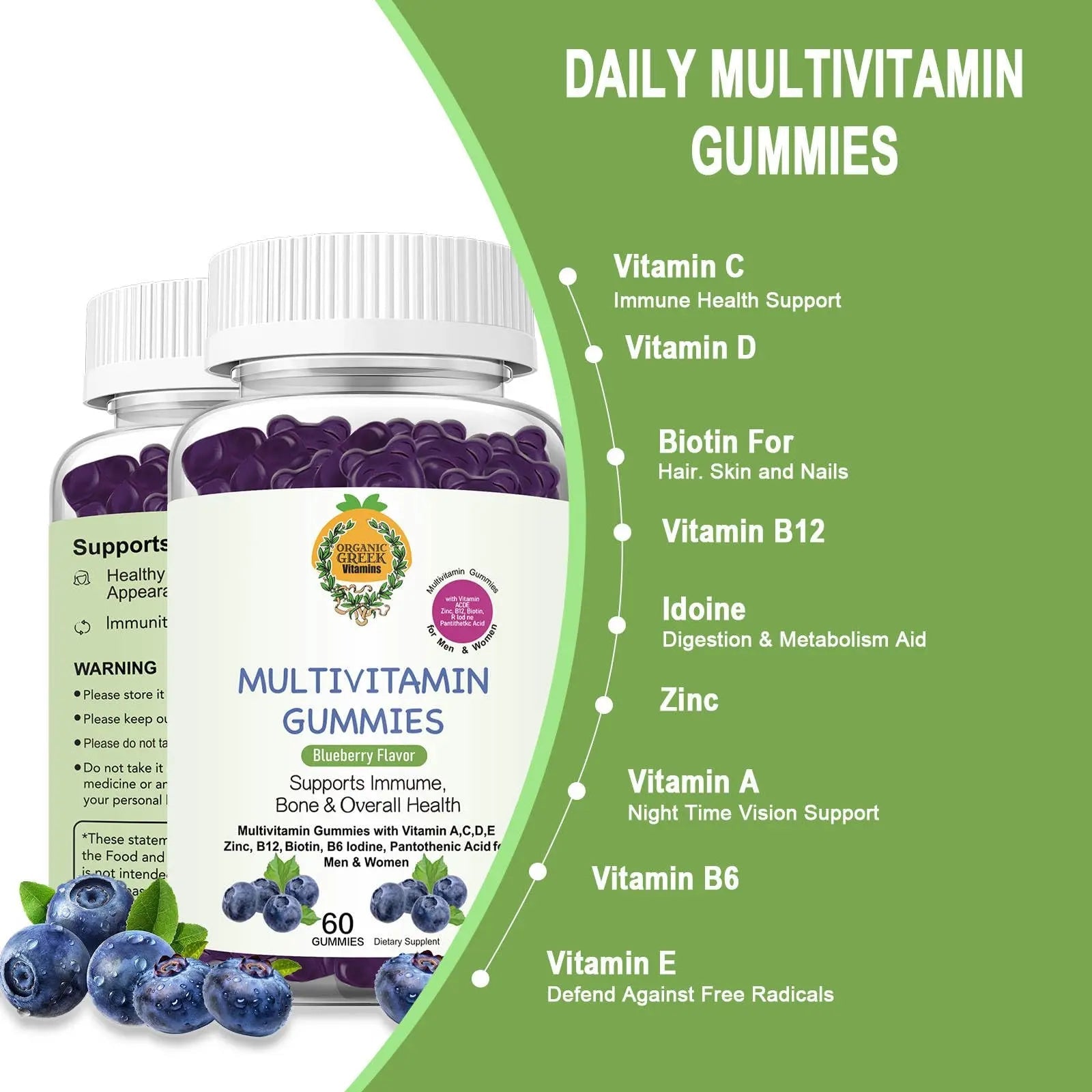 Organic Greek® Multivitamin Gummies with Vitamin A, C, D, E, Zinc, B12, Biotin, B6, Iodine, Pantothenic Acid for Men & Women Organic GreekAu supplements