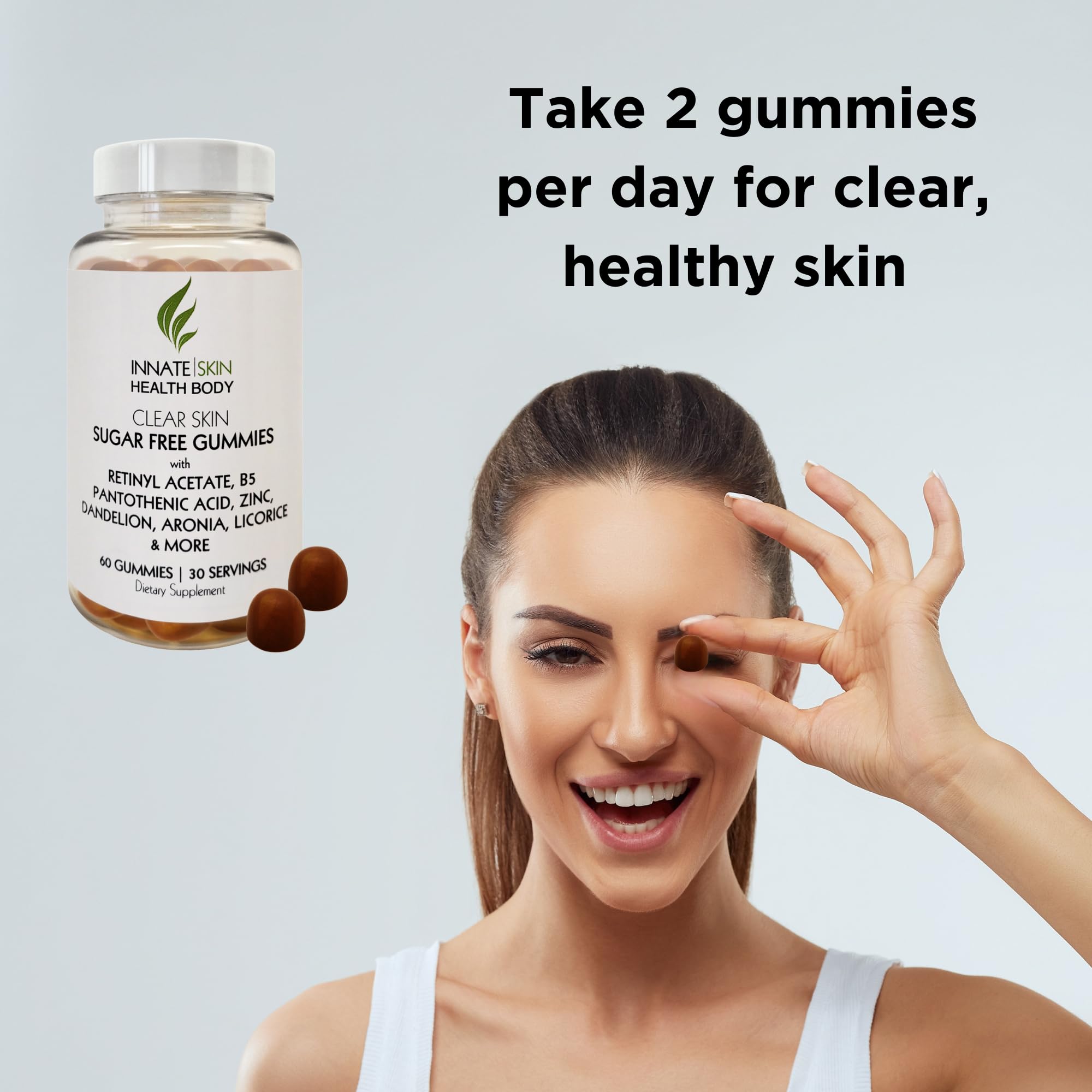 Innate Skin Health Body Clear Skin Acne Gummies - Complexion Supplement, Pantothenic Acid & Antioxidants, Vitamins 60 Count Innate SkinAu supplements