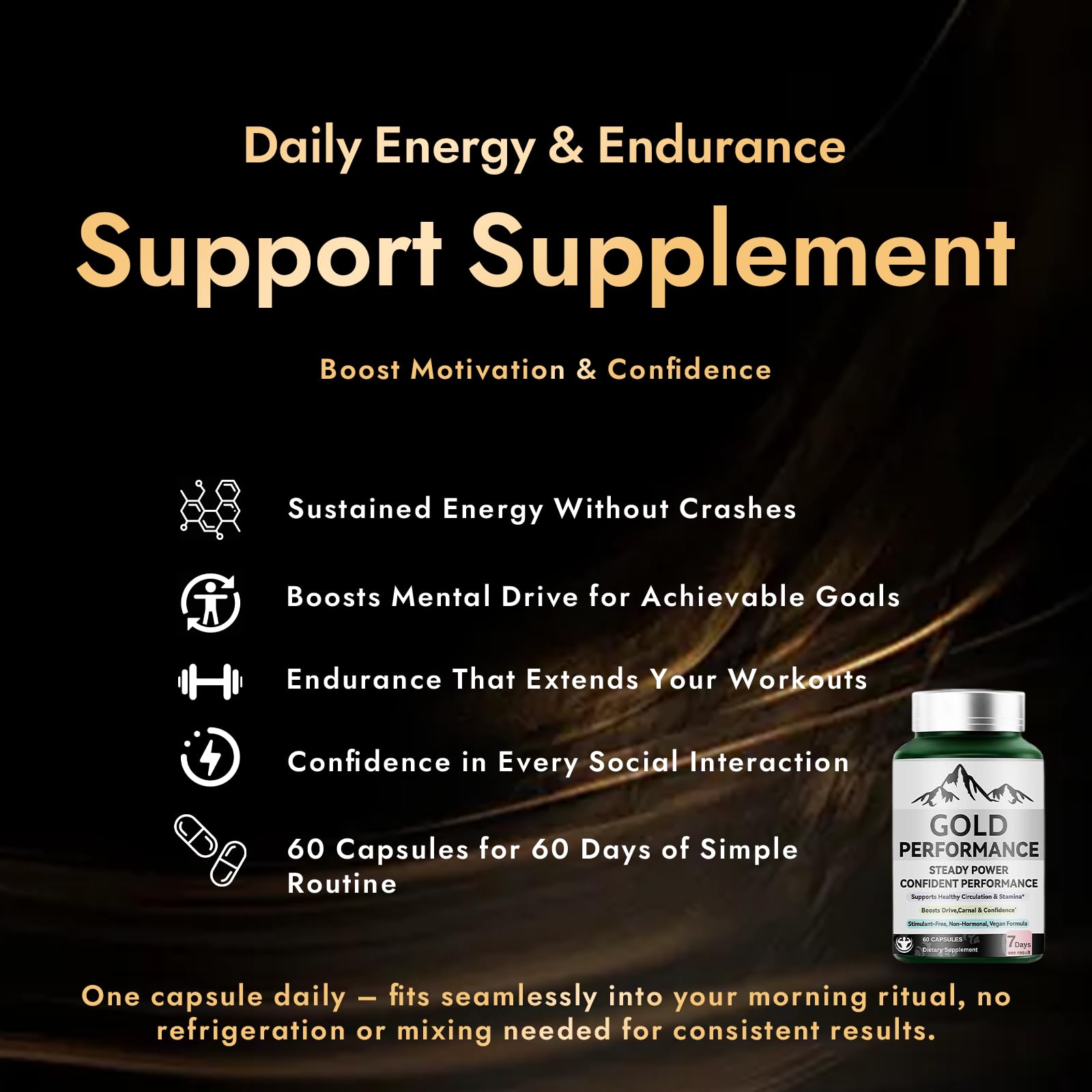 Quantum Gold Performance Capsulas – Daily Energy & Endurance Support Supplement | Boost Motivation & Confidence | 60 Capsules(1PC) ultimapeakAu supplements