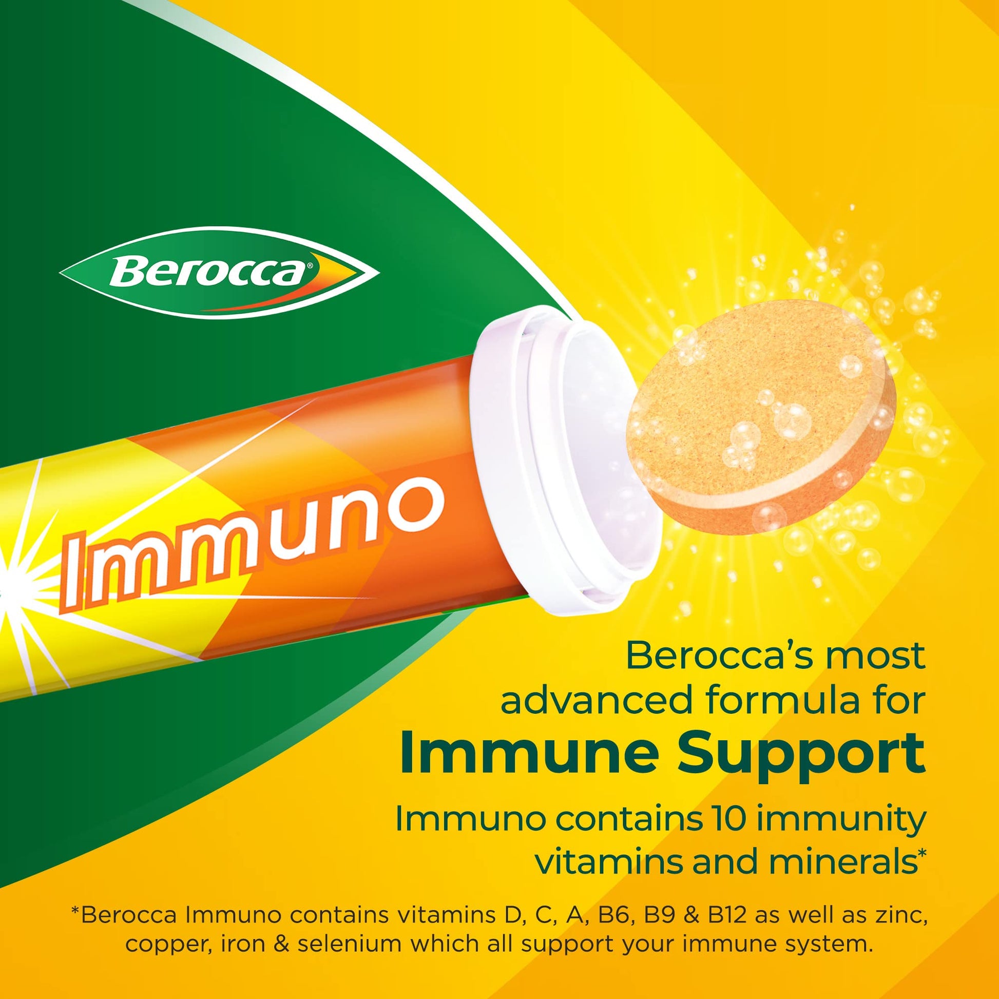 Berocca Immuno Effervescent Tablets, 11 Vitamins and Minerals, Including Vitamins D, C BeroccaUS supplements