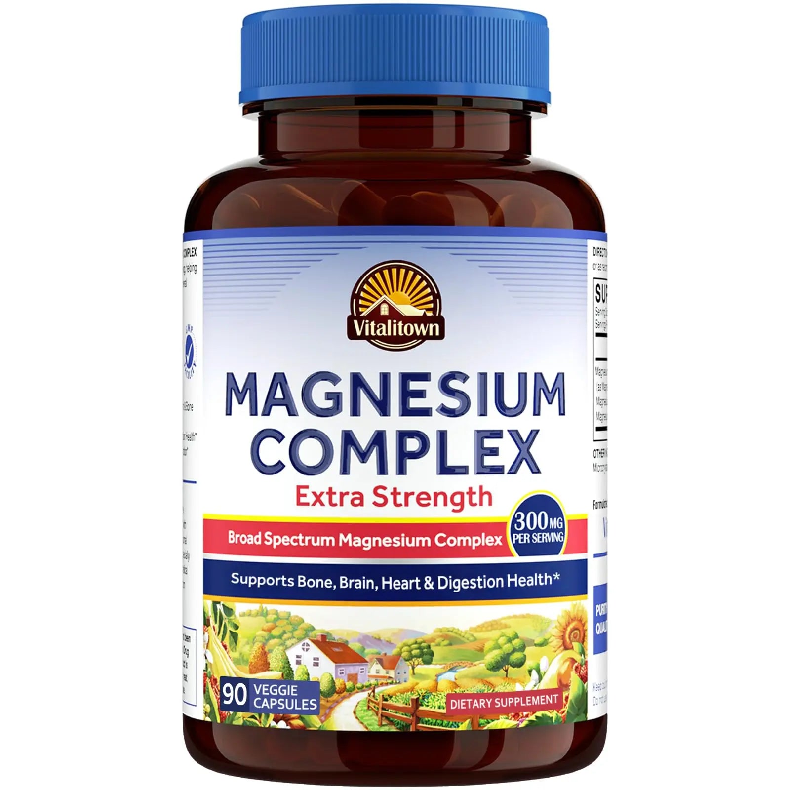 Vitalitown Magnesium Complex Supplement | 300mg Elemental Mag | Magnesium Citrate Glycinate Taurate Malate | Non-GMO, No Gluten, 90 Vegan Magnesio Capsules for Bone Brain Heart VitalitownAu supplements