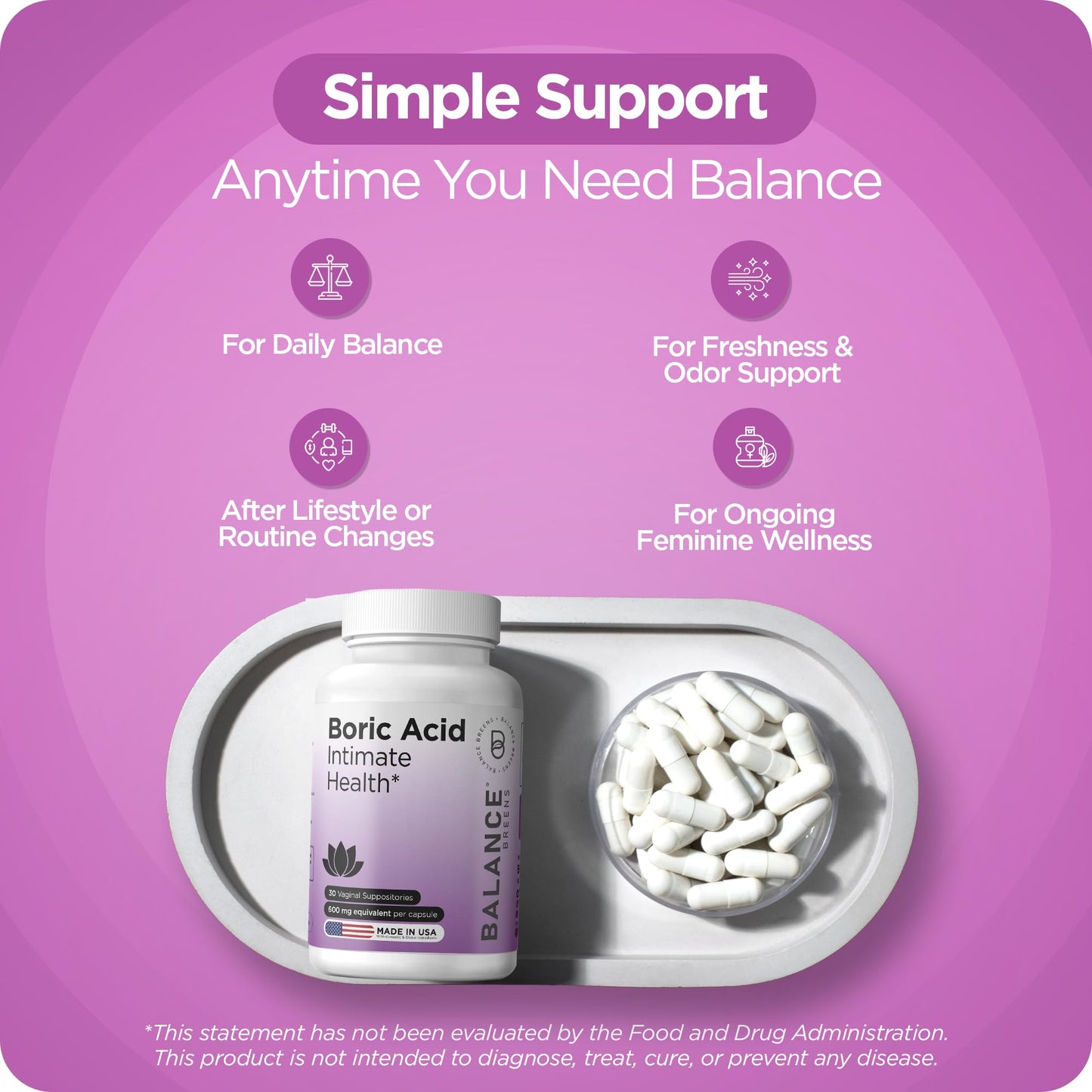 Boric Acid Suppositories for Women, 600 mg, 30 Vaginal Use Capsules - pH Balance Pills, Intimate Health Support, Yeast Infection Treatment, Made in USA (Pack of 1) BalancebreensUS supplements