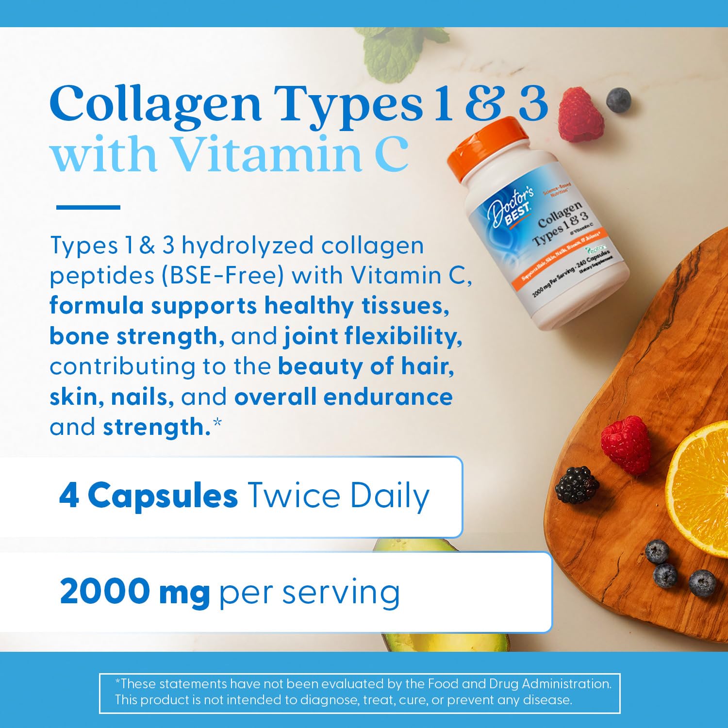 Doctor's Best Collagen Types 1 & 3 with Vitamin C, Non-GMO, Gluten Free, Soy Free, Supports Hair, Skin, Nails, Tendons & Bones, 500 mg, 240 Caps (DRB-00263) Doctor's BESTAu supplements