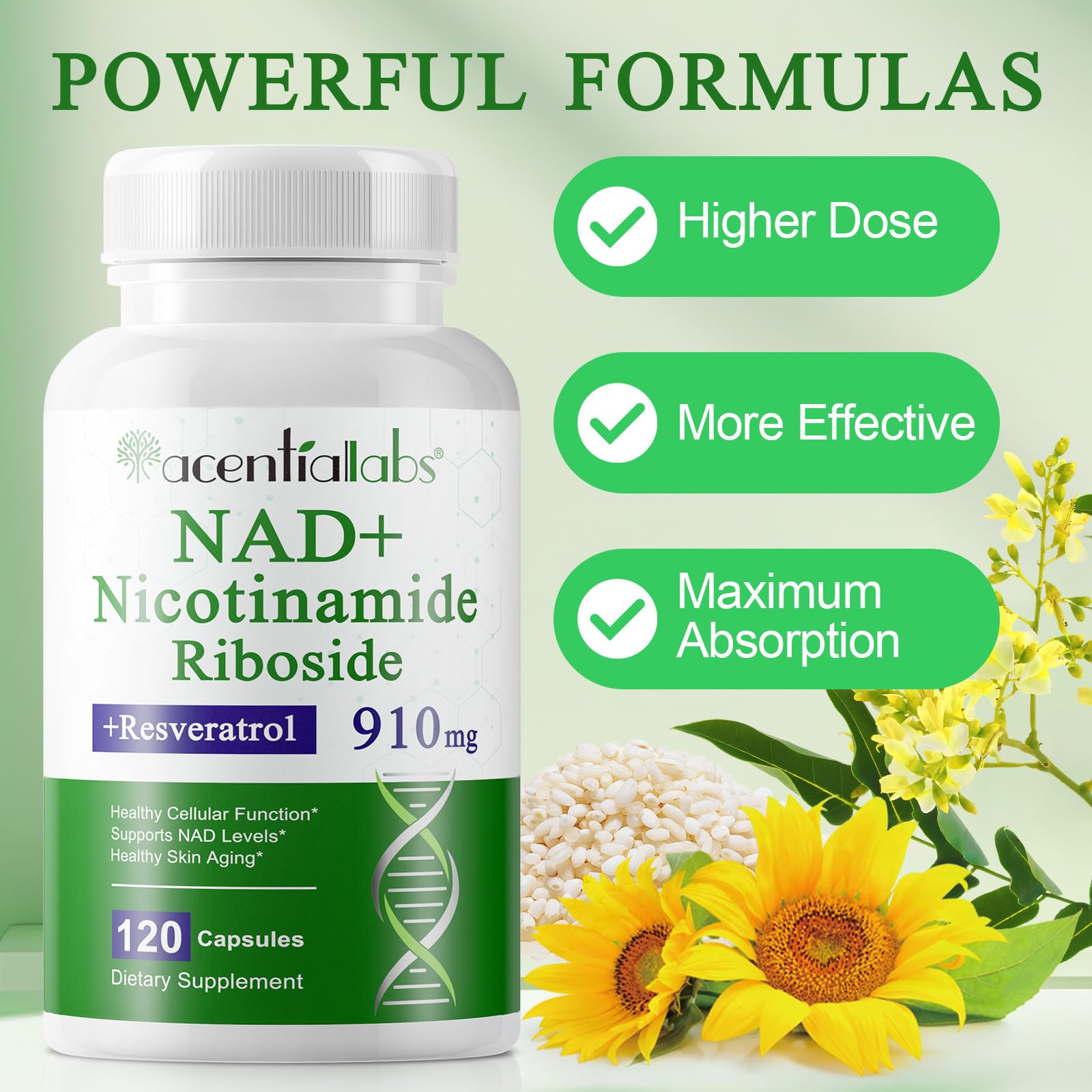 XINSZLIN NAD Supplement, NAD Nicotinamide Riboside Resveratrol 910mg, High Purity NAD Supplement for Healthy Cellular Function, Supports NAD Levels Healthy Skin Aging Dietary Supplement 120 Capsules XINSZLINAu supplements