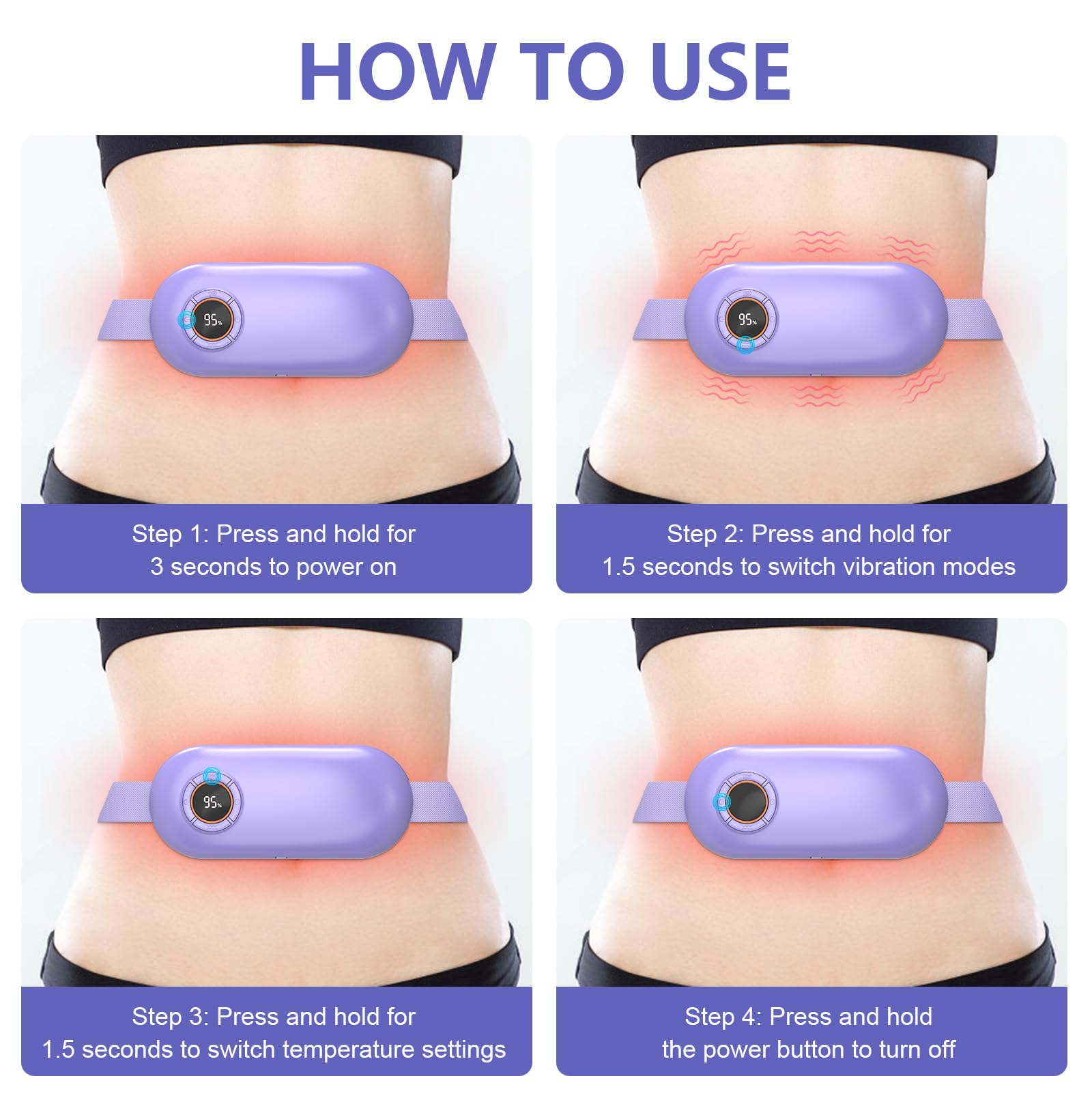 Heating Pad for Period Cramps, 3 Heat Levels and 3 Massage Modes, Portable Heating Pad for Menstrual Cramps Relief, Electric Heat Belt, Christmas Gifts for Women and Girl Stocking Stuffers(Purple) SZOAu supplements