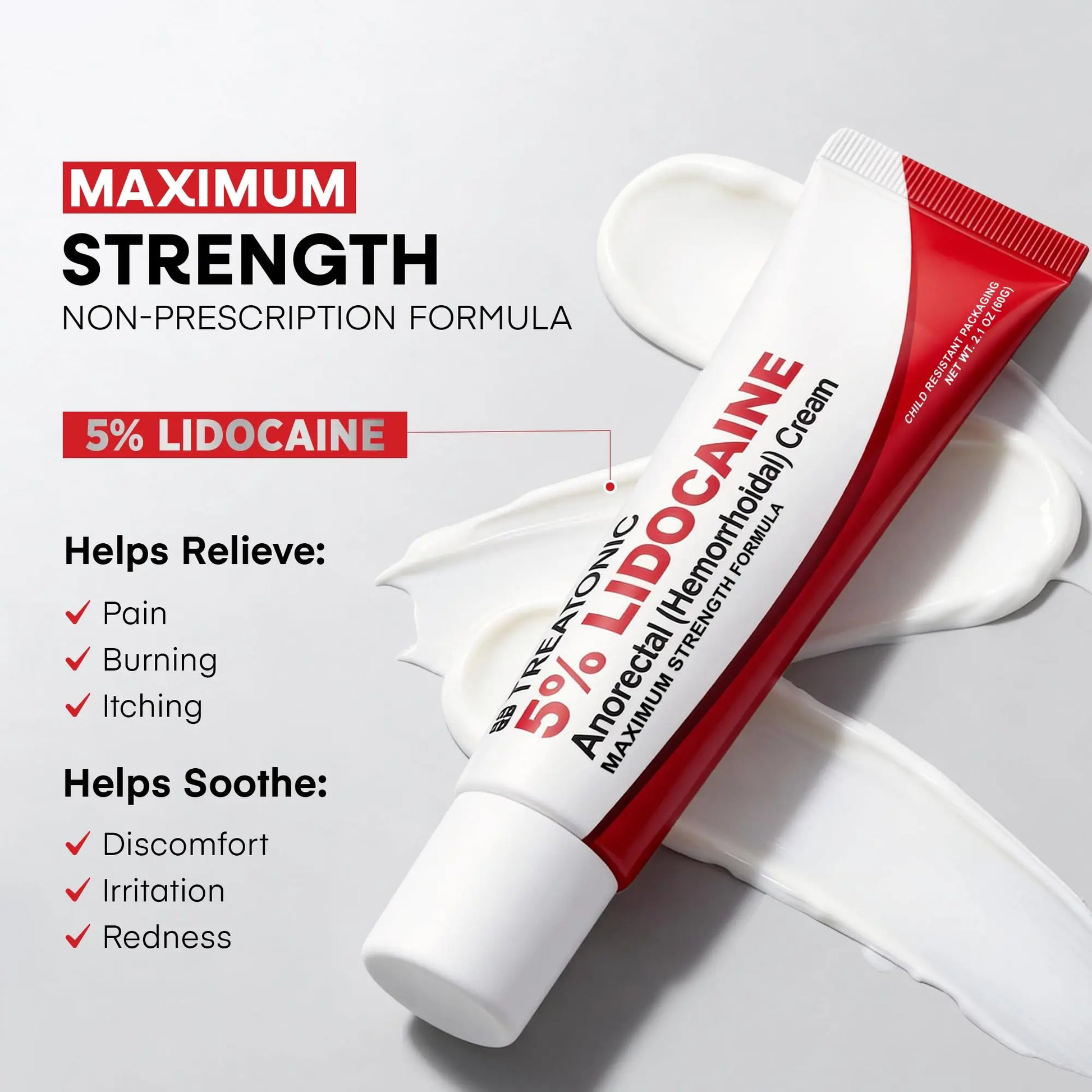 Treatonic 5% Lidocaine Numbing Cream: Lidocaine Cream for Pain Relief, Itching, Burning, Soreness, Hemorrhoid - Maximum Strength Topical Numb Cream - Fast Acting & Long Lasting Numbing Cream - 4.2 oz TreatonicAu supplements