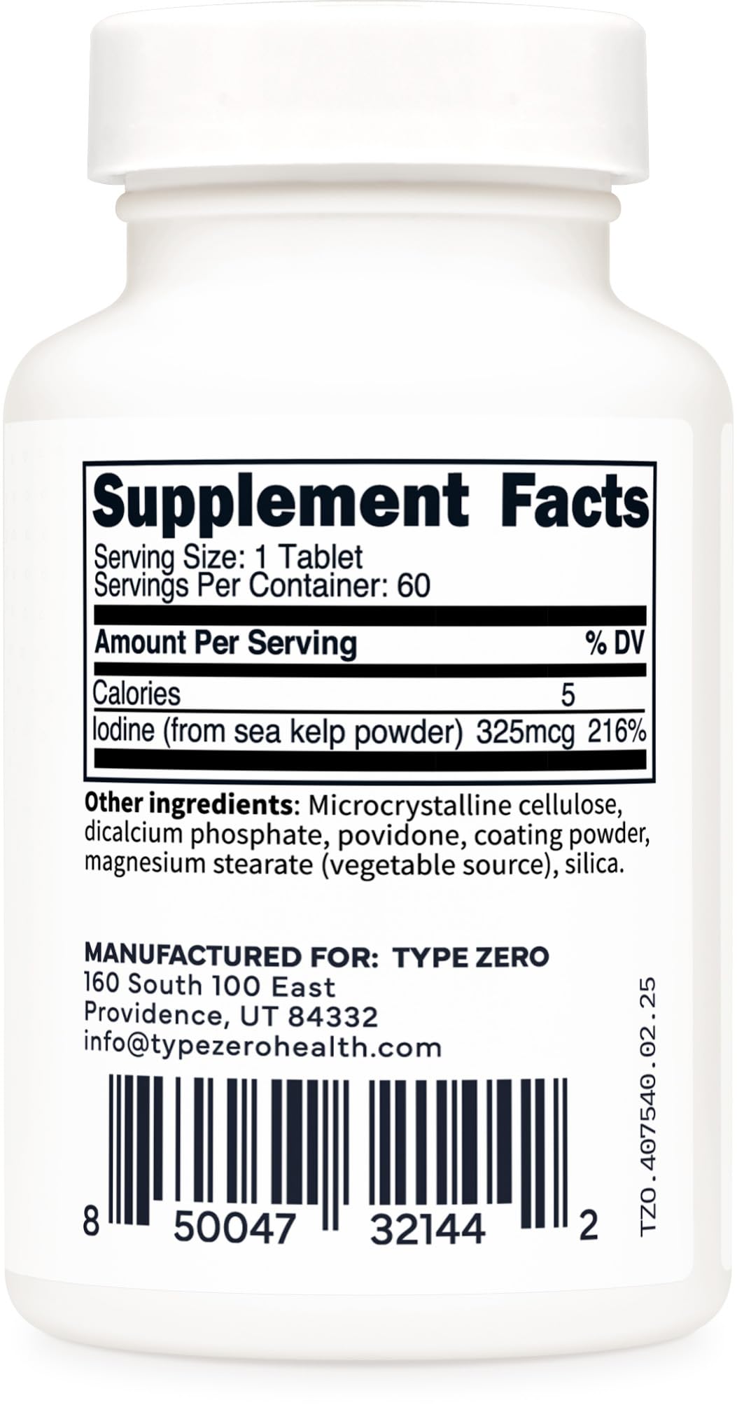 Type Zero Clean Iodine Tablets (60 Servings, 325 MCG Per Serving) - from Sea Kelp, Non-GMO, Gluten Free Type ZeroUS supplements