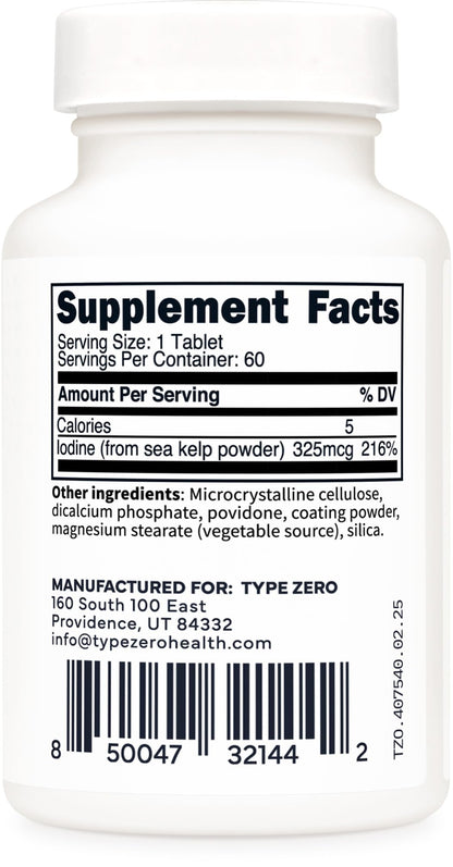 Type Zero Clean Iodine Tablets (60 Servings, 325 MCG Per Serving) - from Sea Kelp, Non-GMO, Gluten Free Type ZeroUS supplements