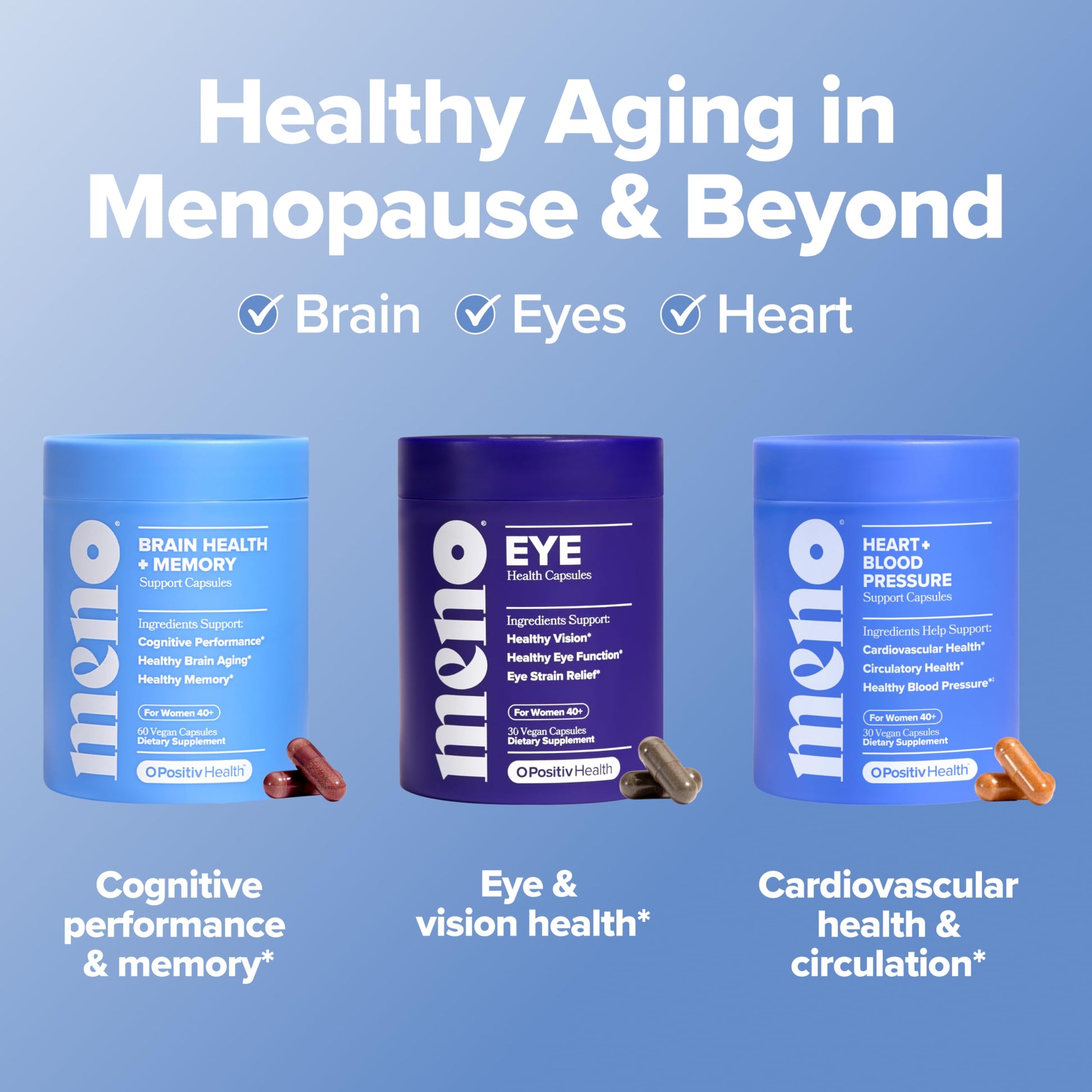 MENO Brain Health + Memory Support Capsules – Daily Support for Cognitive Performance, Concentration & Healthy Brain Aging – with Phosphatidylserine, Creatine, Sage Leaf & Huperzine A – 30 Servings O PositivAu supplements