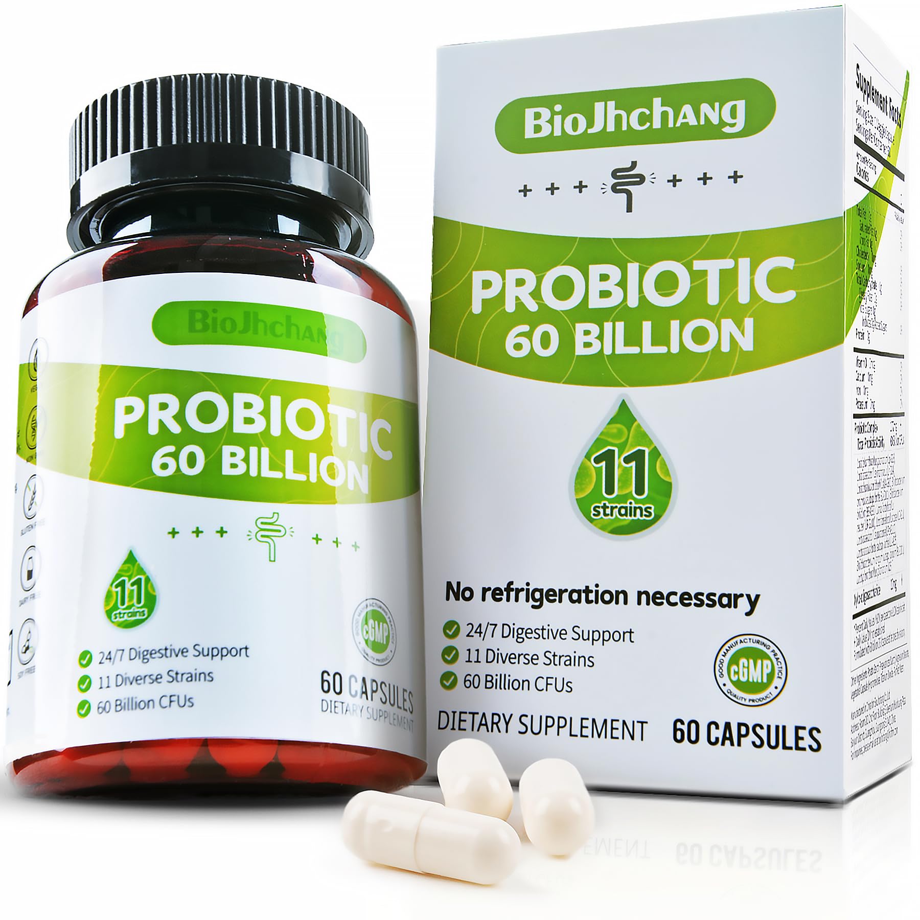 BioJhchang Probiotics Supplements 60 Billion CFUs 11 Diverse Strains Natural Prebiotics for Immune, Digestive Gut Health Supports Occasional Constipation Diarrhea Gas Bloating for Women & Men BioJhchangAu supplements