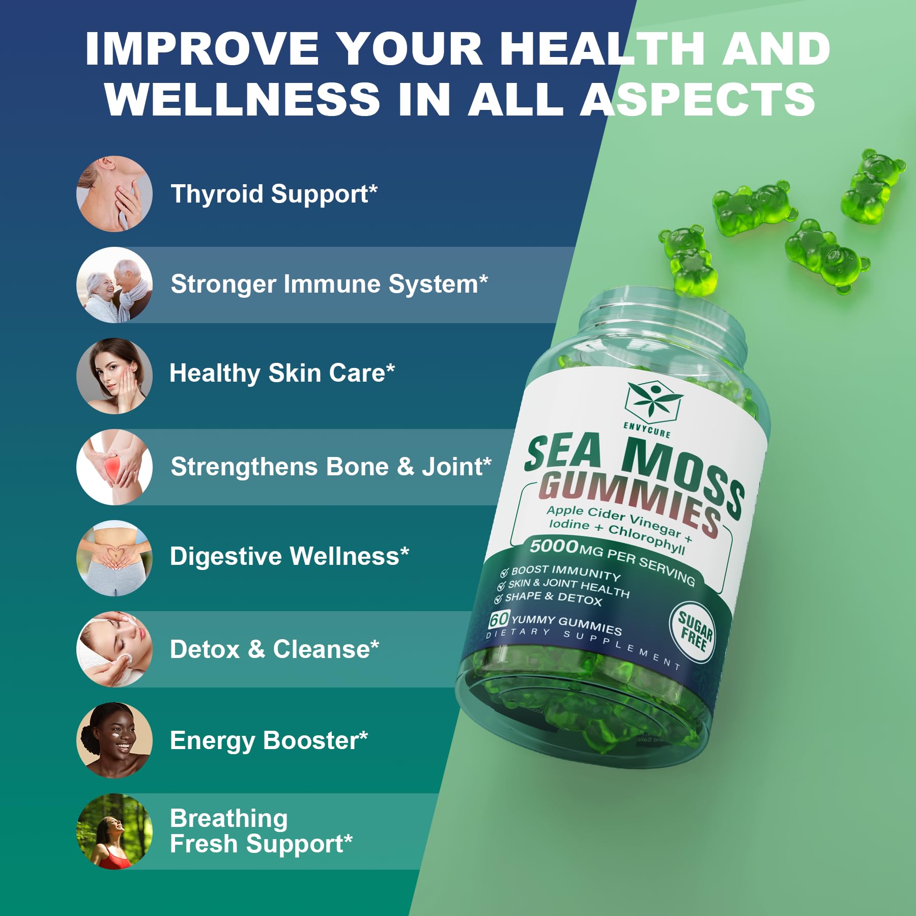 Sugar-Free Sea Moss Iodine Gummies 5000mg, Extra Strength Irish Moss Gel Supplement EnvyCureAu supplements