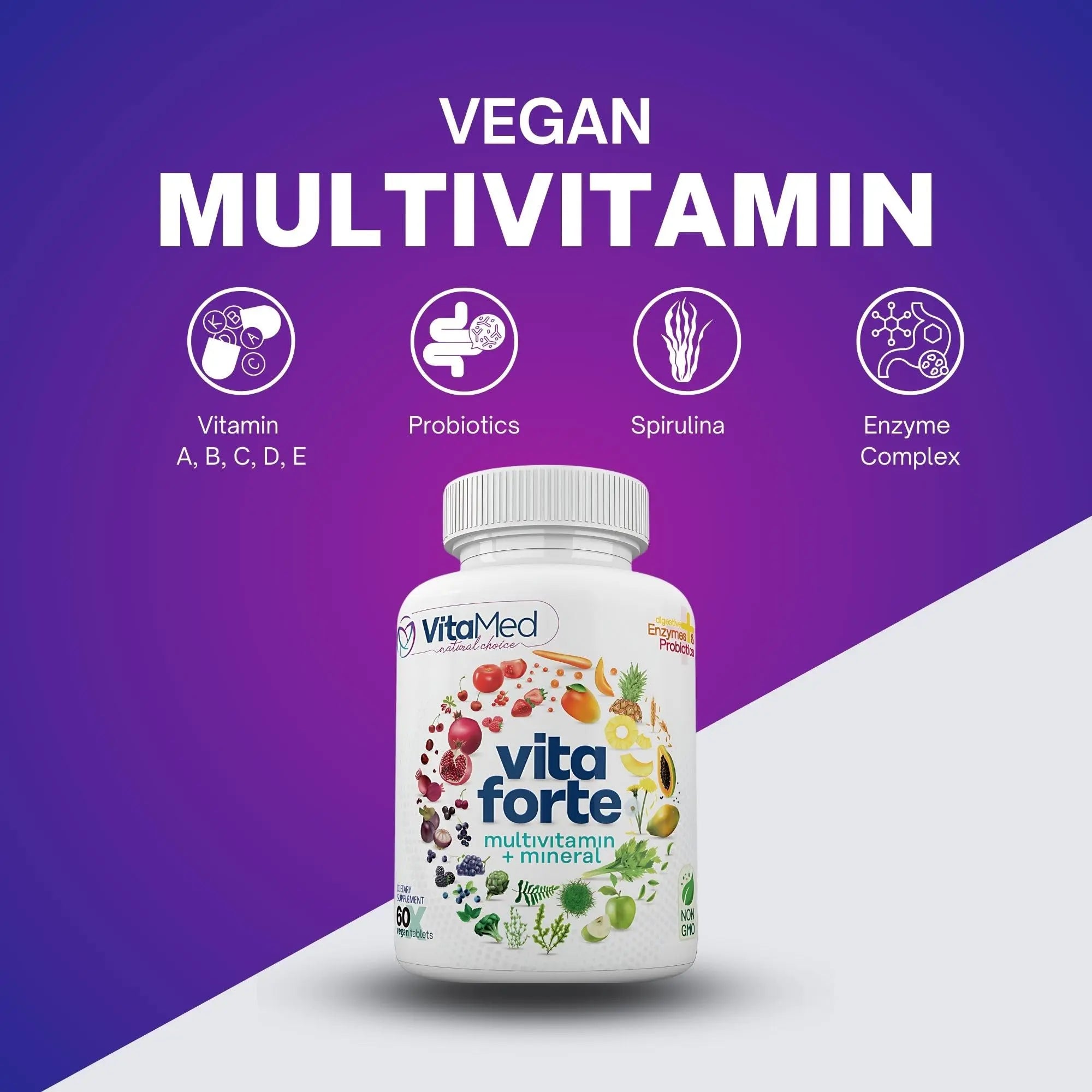Vita Forte Vegan Multivitamin with Probiotics, Digestive Enzymes & 42 Fruits & Vegetables – Halal Certified VitaMedAu supplements