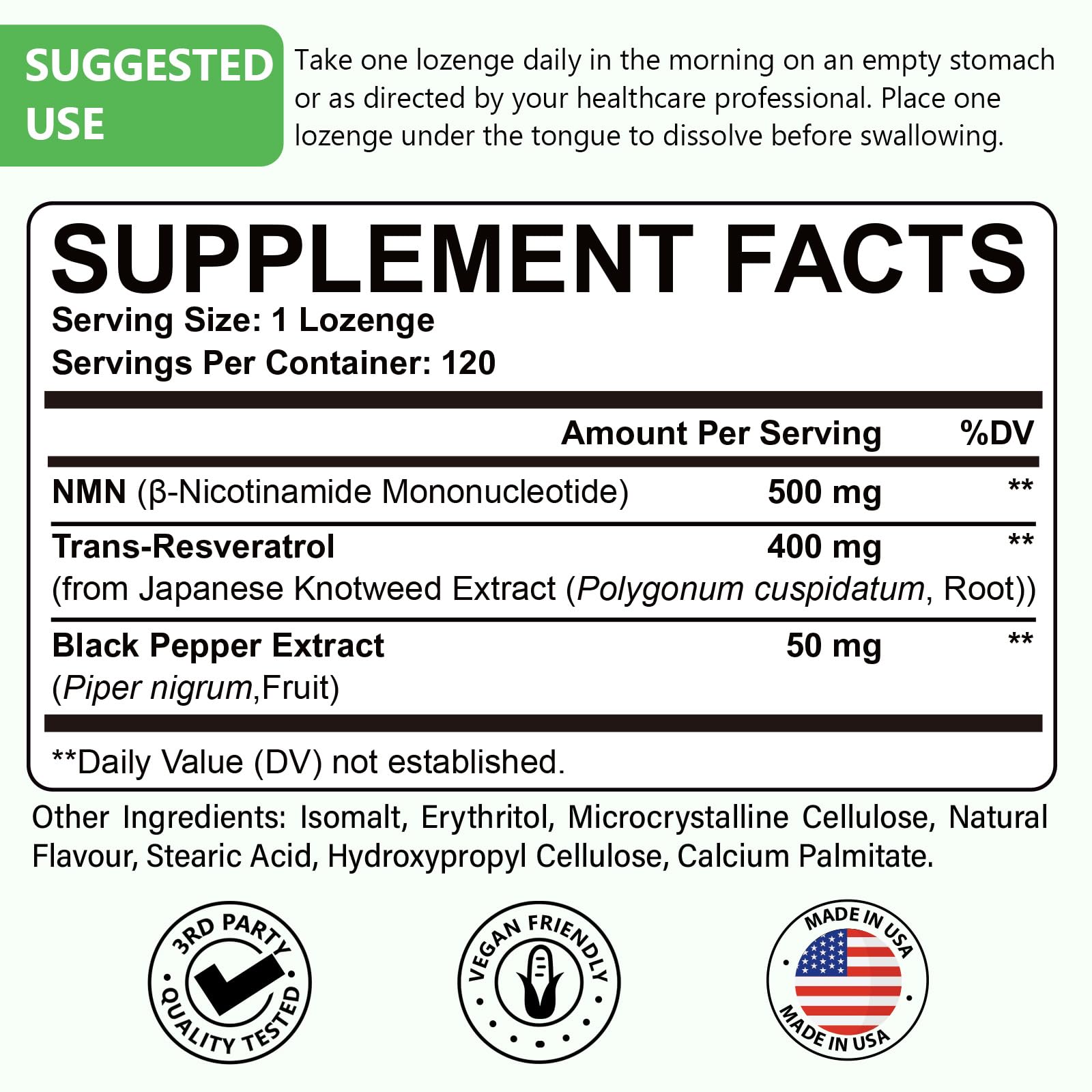 Sublingual NMN 500mg + Trans-Resveratrol 400mg, 3-in-1 Advanced Formula 99% Pure NMN Resveratrol Supplement for Boost* NAD, Cell, Immune, Energy & Muscle, Anti-Aging, 120 Lozenges, 120-Day Supply AscuoliAu supplements