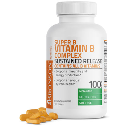 Bronson Super B Vitamin B Complex Sustained Slow Release Vitamin B1, B2, B3, B6, B9 BronsonUS supplements