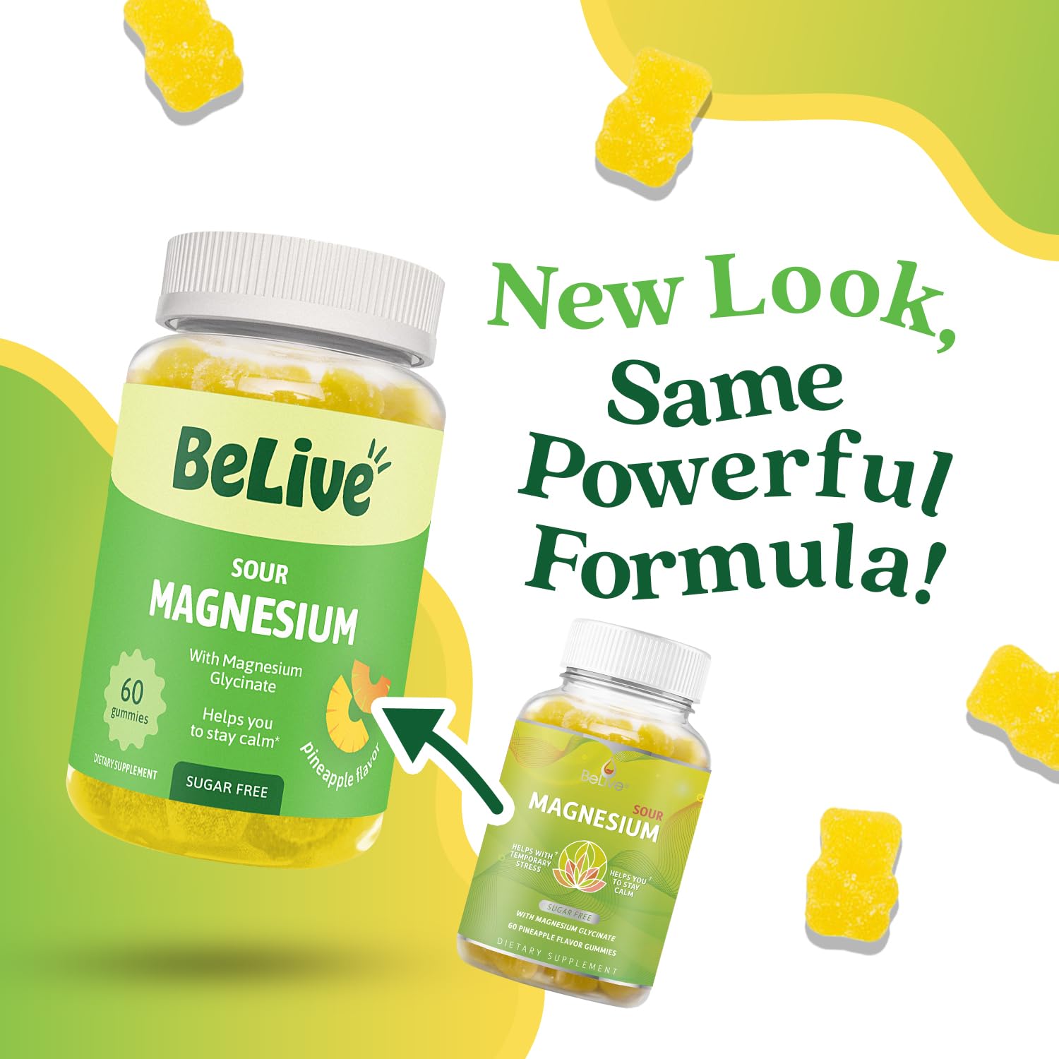 BeLive Magnesium Gummies 200mg - 60 Ct | Magnesium Glycinate Supplements for Relaxation, Stress Relief, and Sleep for Adults & Kids - Tasty and Tangy Pineapple Flavor BeLiveAu supplements