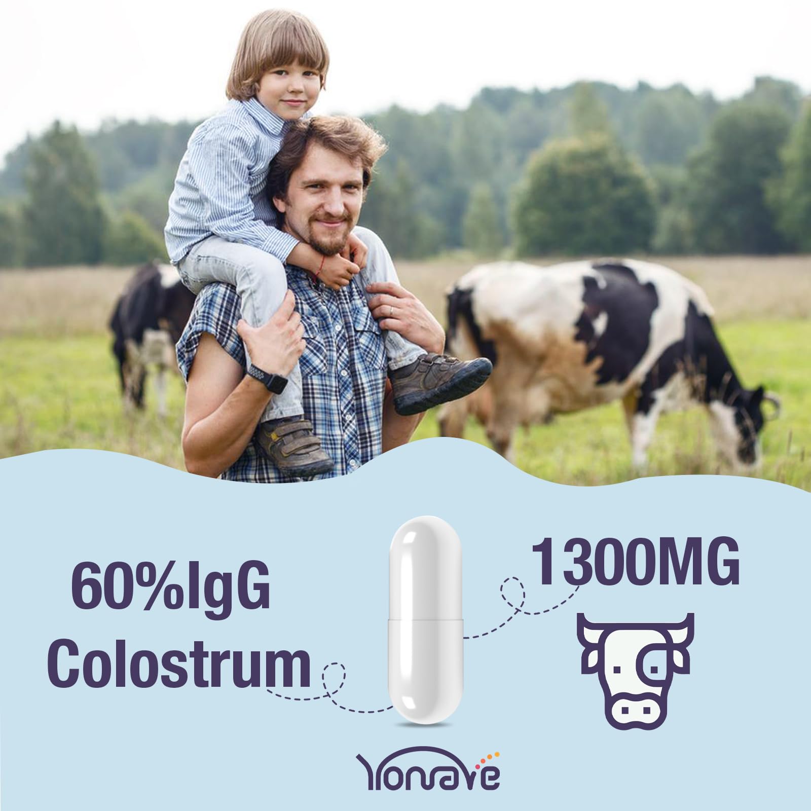 Yonrave Bovine Colostrum Capsules Supplement 1300mg - Extra High 60% IgG Bovine Colostrum - Gut, Bone, Exercise, Immune - 60 Capsules YonraveAu supplements