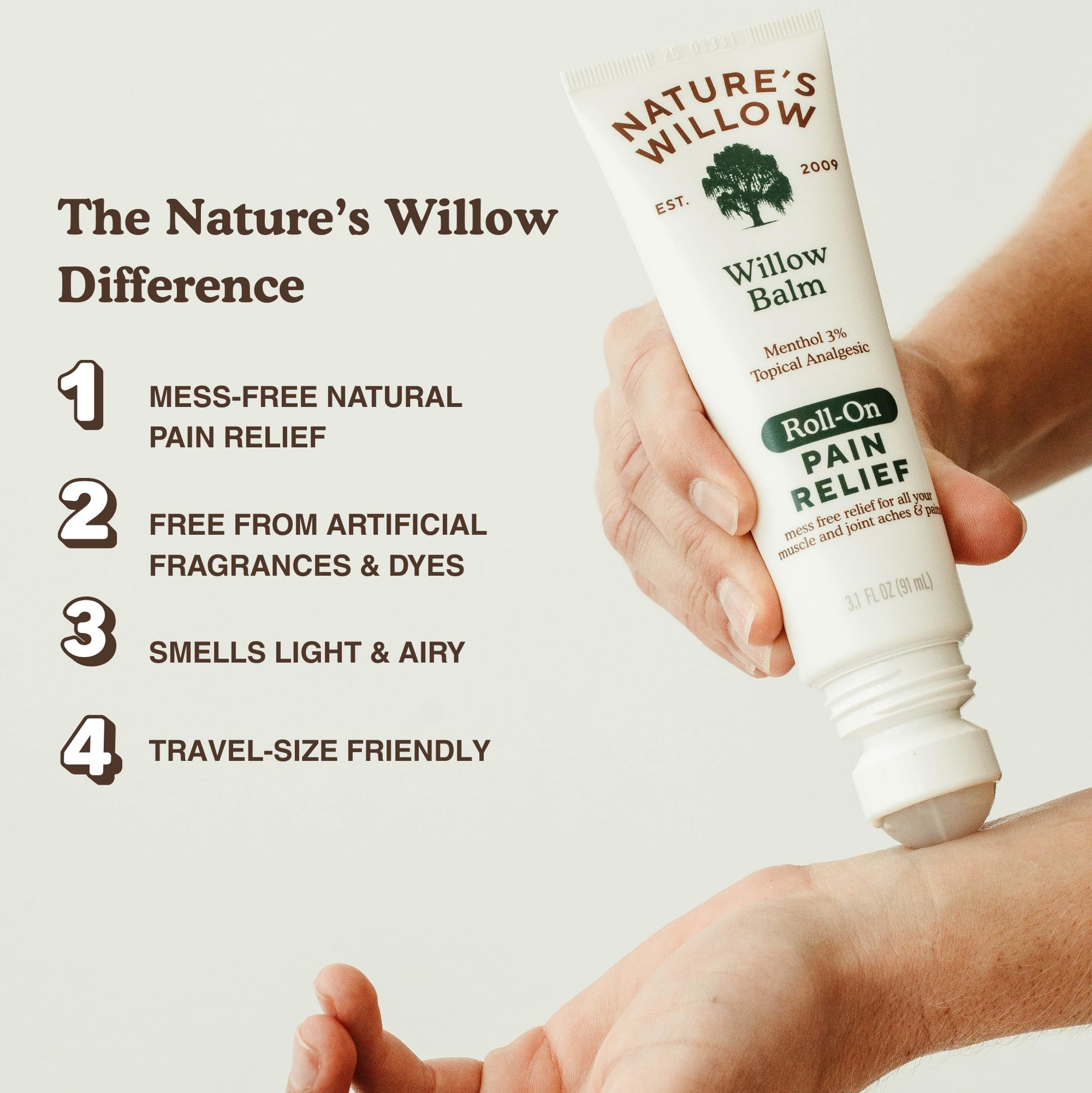 NEW Nature's Willow ROLL-ON Pain Relief | Fast-Acting, No-Mess Relief for Back, Neck, Knees & Joints | Willow Bark & Menthol | Clean, Fresh Scent | No Dyes or Artificial Fragrance | 3.1 fl oz | 3-Pack Nature's WillowAu supplements