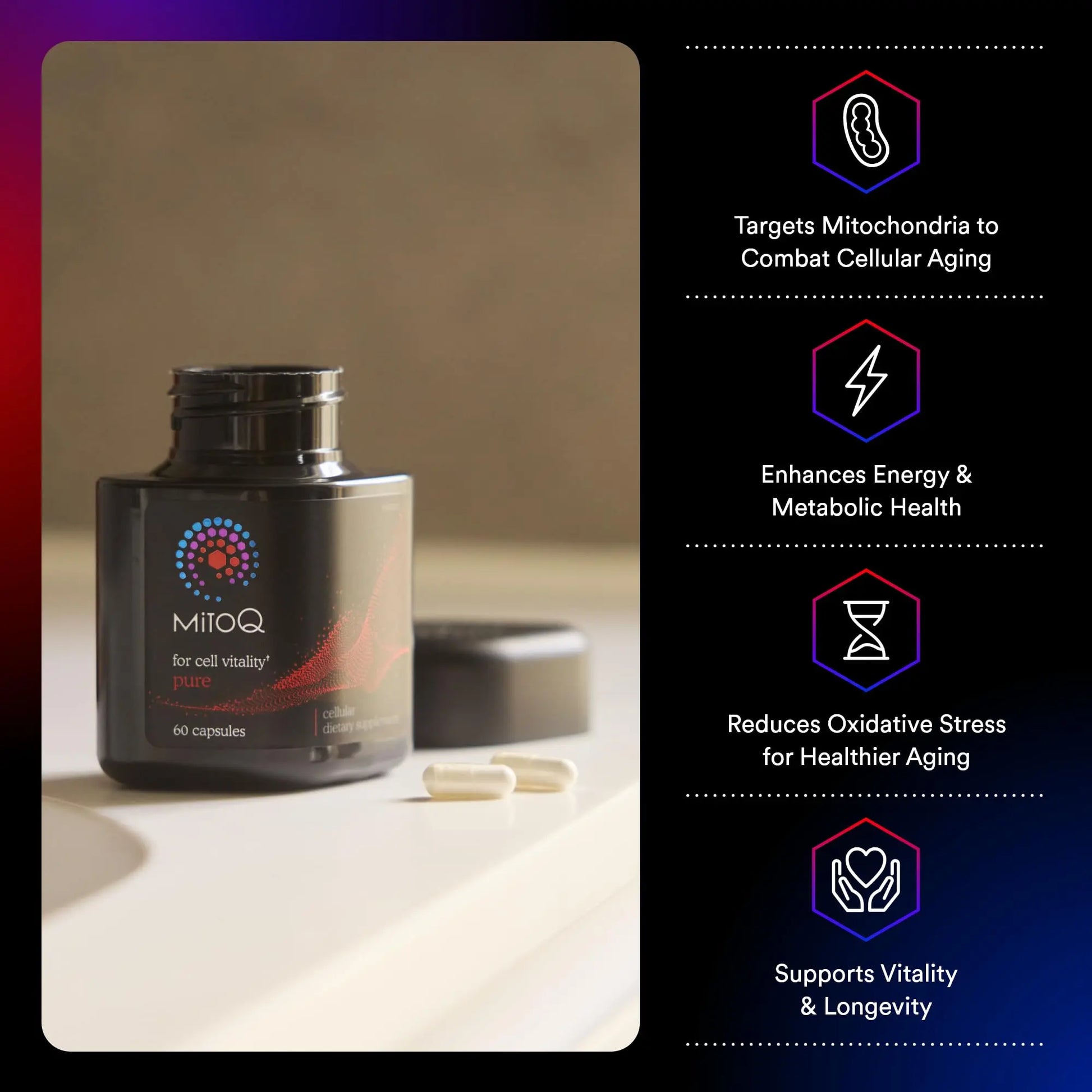 MitoQ Pure Advanced Mitochondria Supplement Superior Bioavailability to CoQ10 | Reduces Free Radical Damage for Healthy Aging, Metabolism, Heart Health, Energy, Strength & Mobility MitoQnz supplements