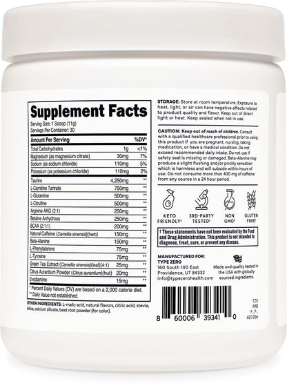 Type Zero AminoBurn (Watermelon Flavored) - Vegan Amino Acids BCAA Drink Sugar-Free Energy Drink Powder & Amino Acids Supplement - Natural Energy Type ZeroUS supplements