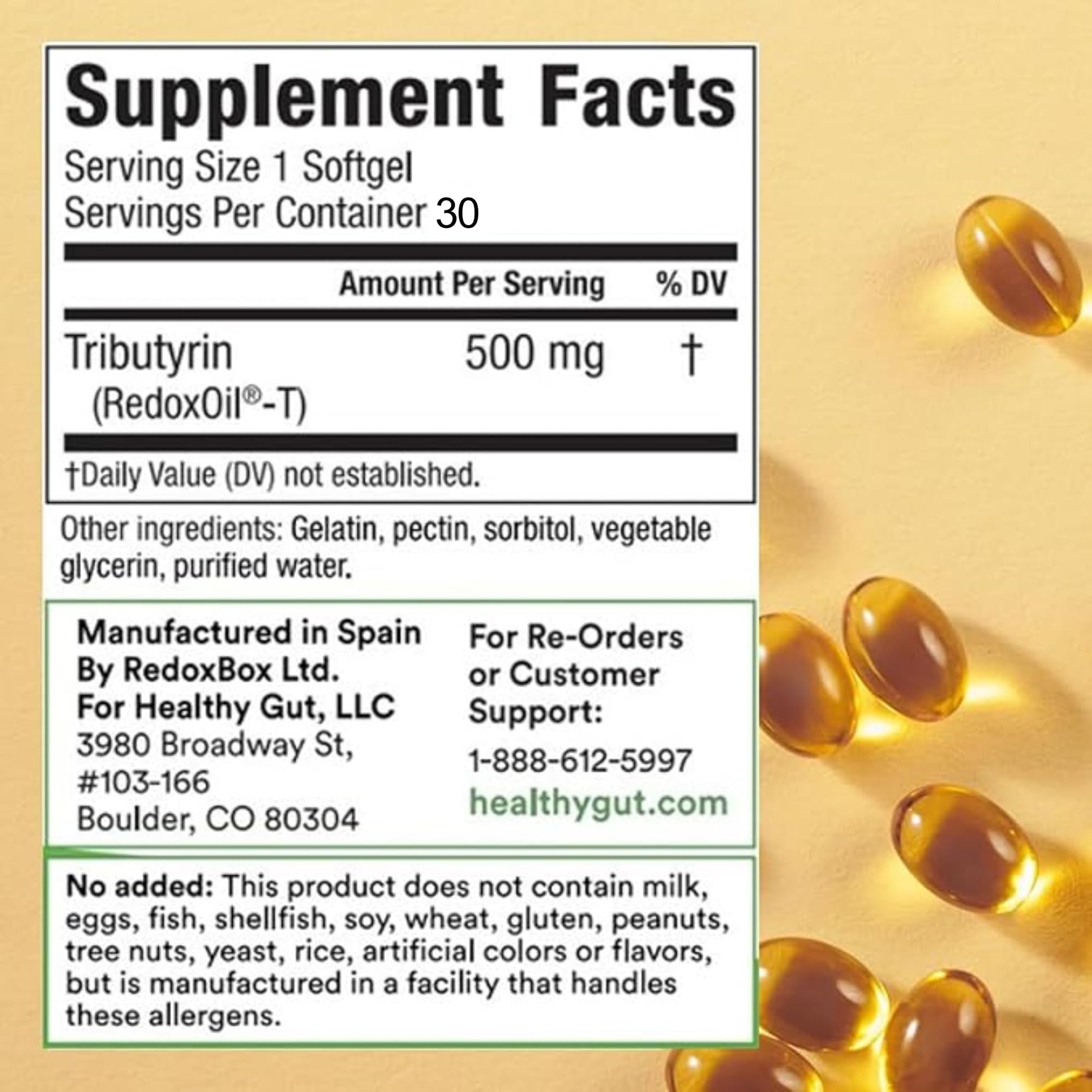 Healthy Gut Tributyrin-X | Most Bioavailable Butyrate Postbiotic for Gut Health & Leaky Gut Support | 99% Pure w/Zero Odor | 30 Softgels Healthy GutAu supplements