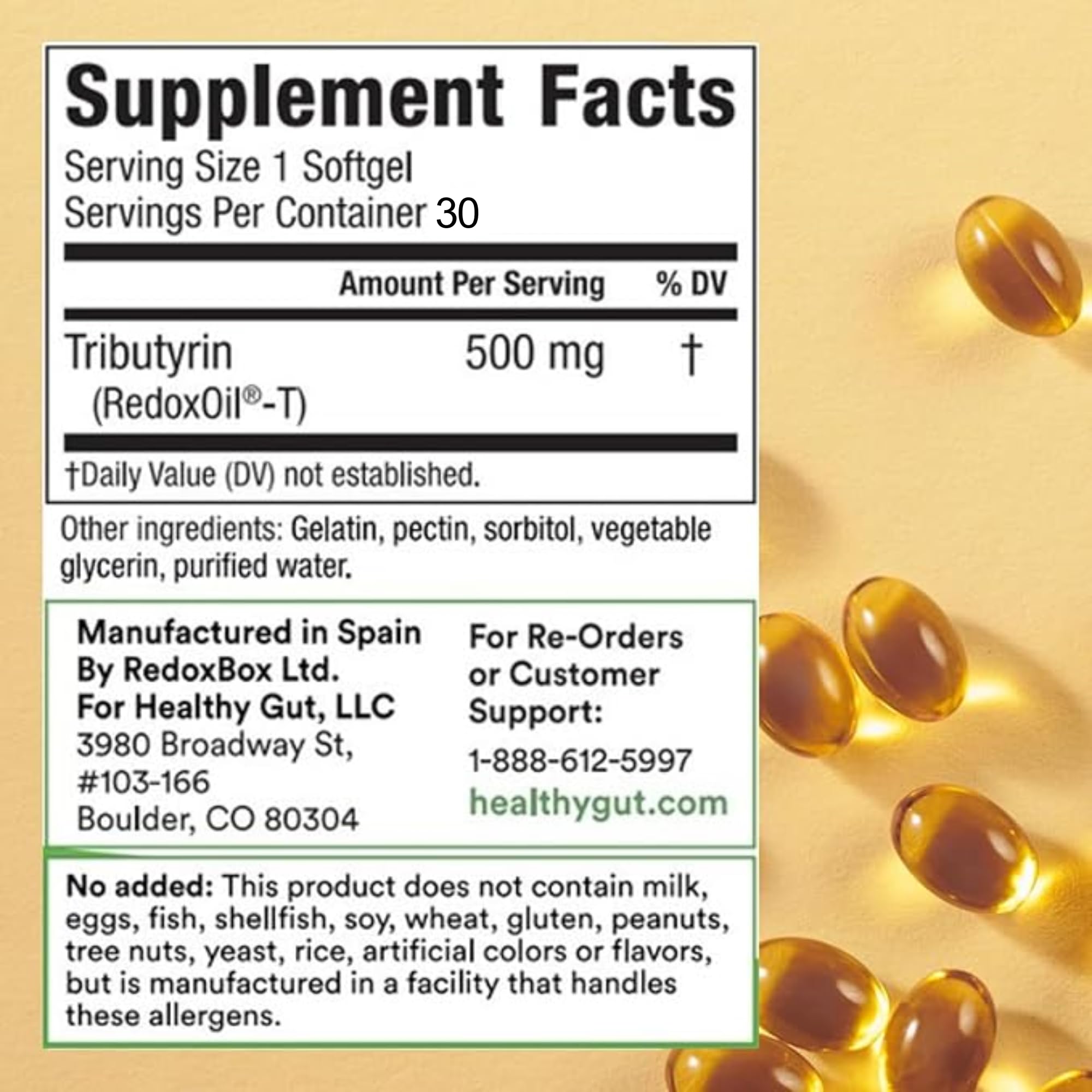 Healthy Gut Tributyrin-X | Most Bioavailable Butyrate Postbiotic for Gut Health & Leaky Gut Support | 99% Pure w/Zero Odor | 30 Softgels Healthy GutAu supplements