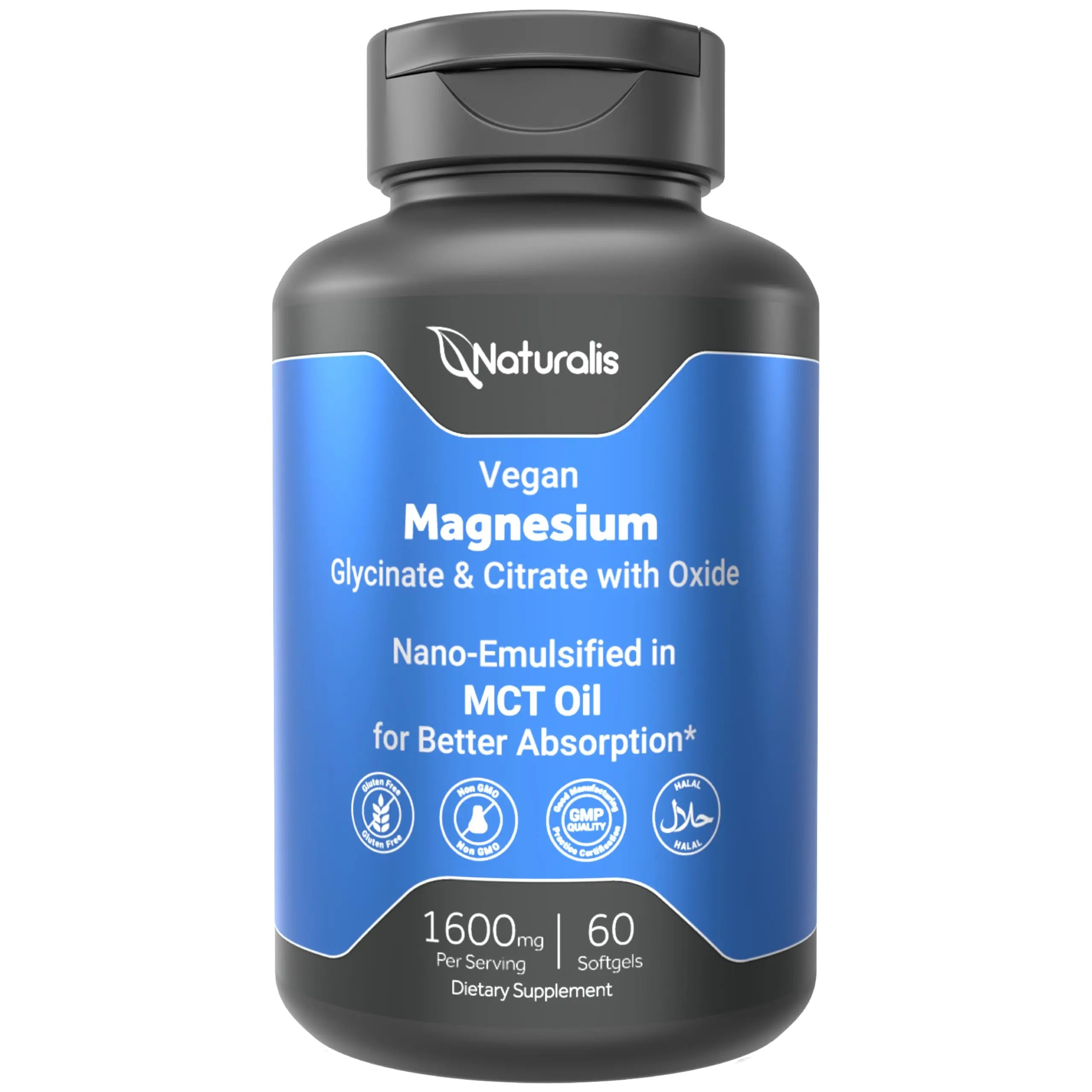 Naturalis Vegan Triple Magnesium Complex | Chelated Glycinate, Citrate & Oxide 1600mg Delivers 250mg Elemental Magnesium | Easily Absorbed for Stress, Muscle, Heart, Bone Support* | 60 Softgels NaturalisAu supplements