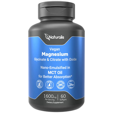 Naturalis Vegan Triple Magnesium Complex | Chelated Glycinate, Citrate & Oxide 1600mg Delivers 250mg Elemental Magnesium | Easily Absorbed for Stress, Muscle, Heart, Bone Support* | 60 Softgels NaturalisAu supplements