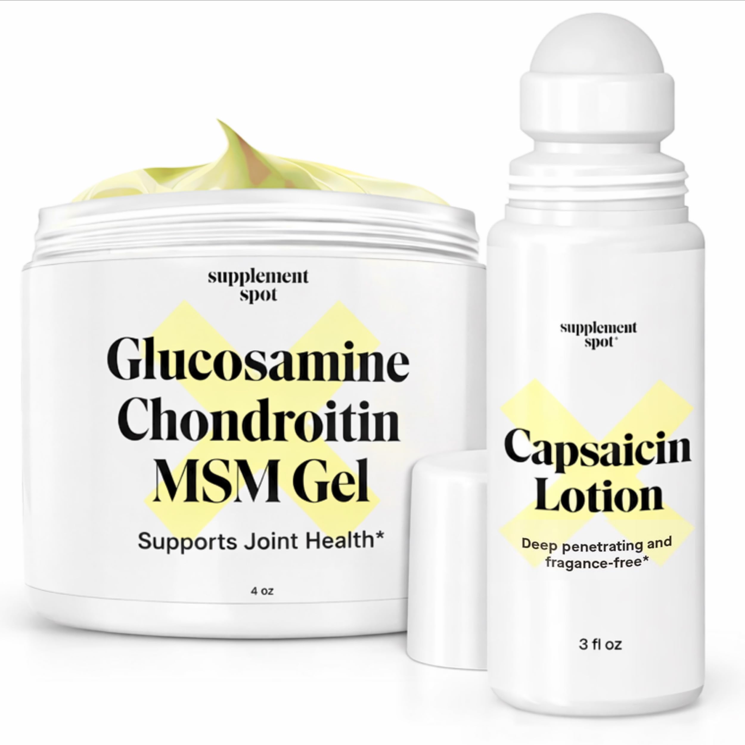 Supplement Spot Capsaicin Roll-On Cream 0.075% - Glucosamine Chondroitin MSM Gel with Bromelain – Joint & Muscle Care Bundle Supplement SpotAu supplements