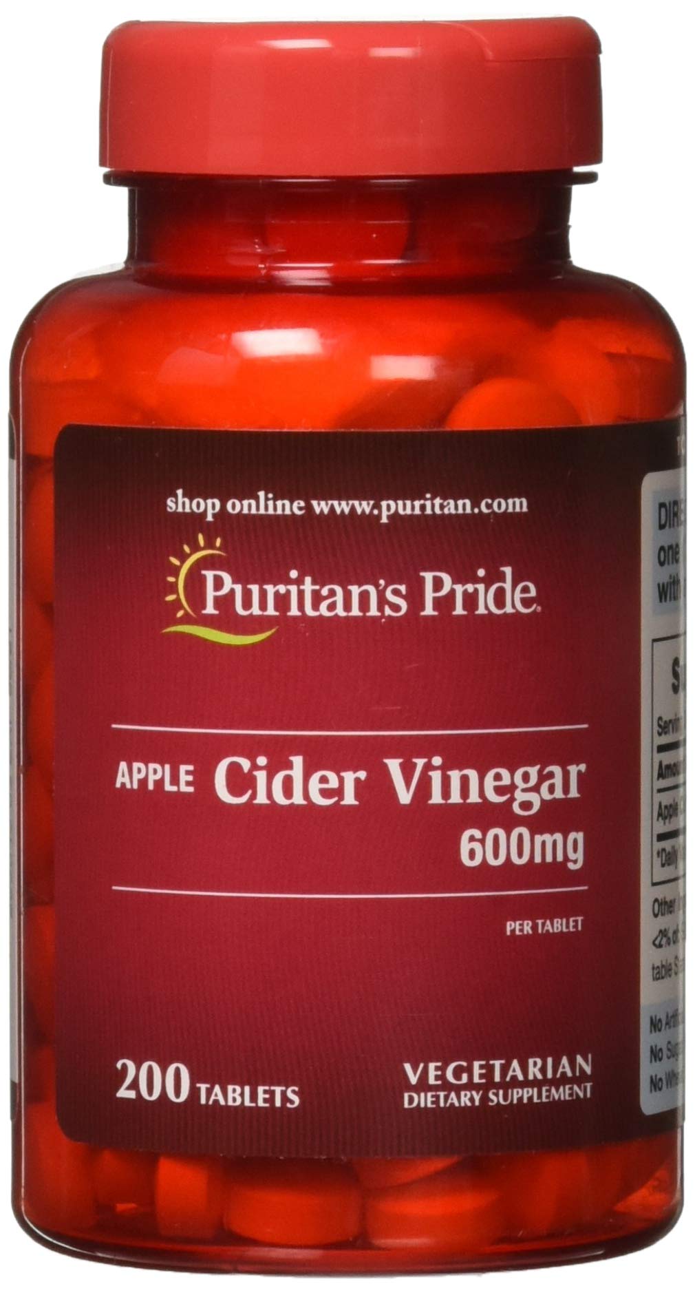 Puritan's Pride Apple Cider Vinegar 600 mg Tablets, 200 Count (Packing May Vary) Puritan's PrideUS supplements