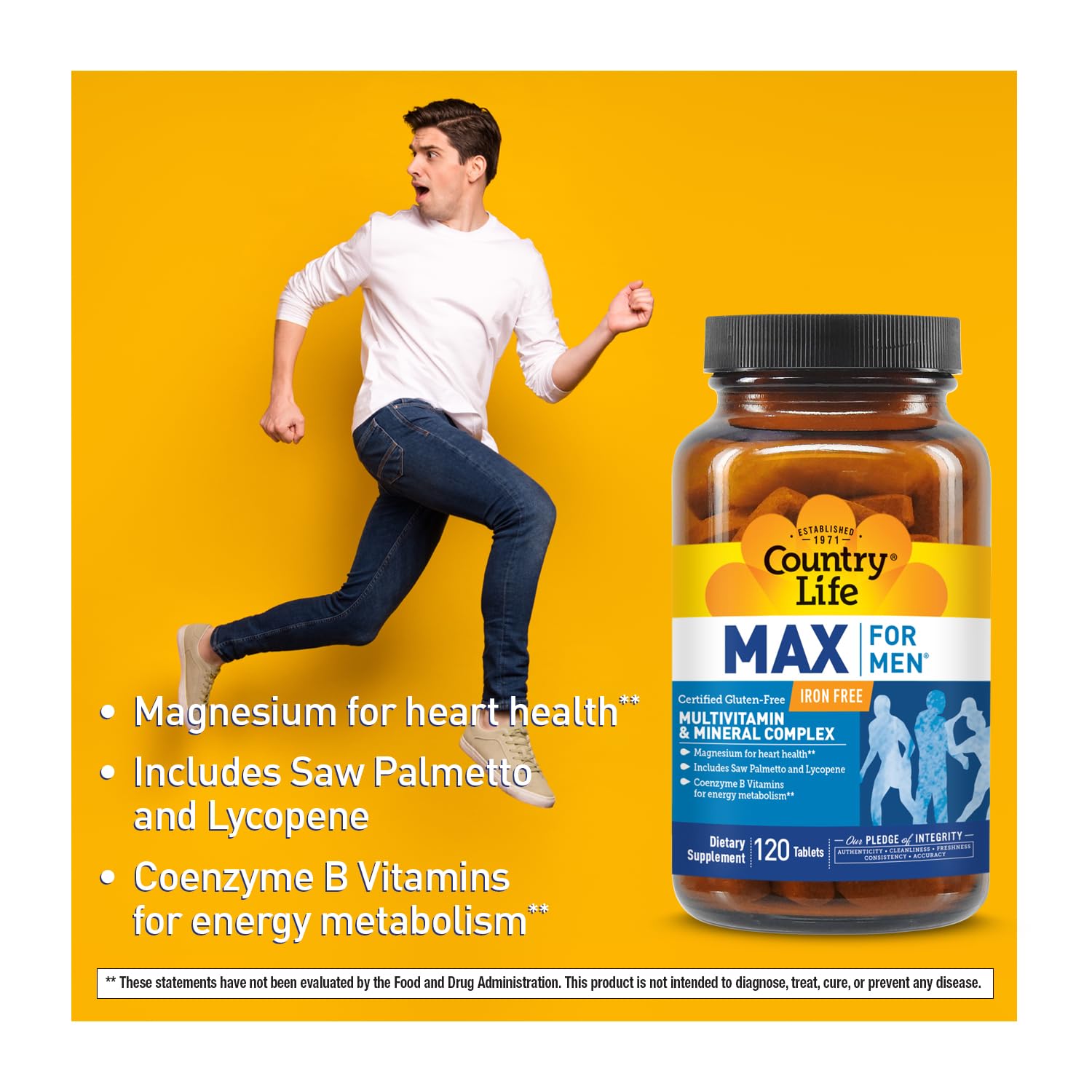 Country Life Max for Men Multivitamin: Iron-Free, Gluten Free, Saw Palmetto, Lycopene, Daily Support for Energy, Heart & Men's Health,120 Vegetarian Tablets Country LifeAu supplements