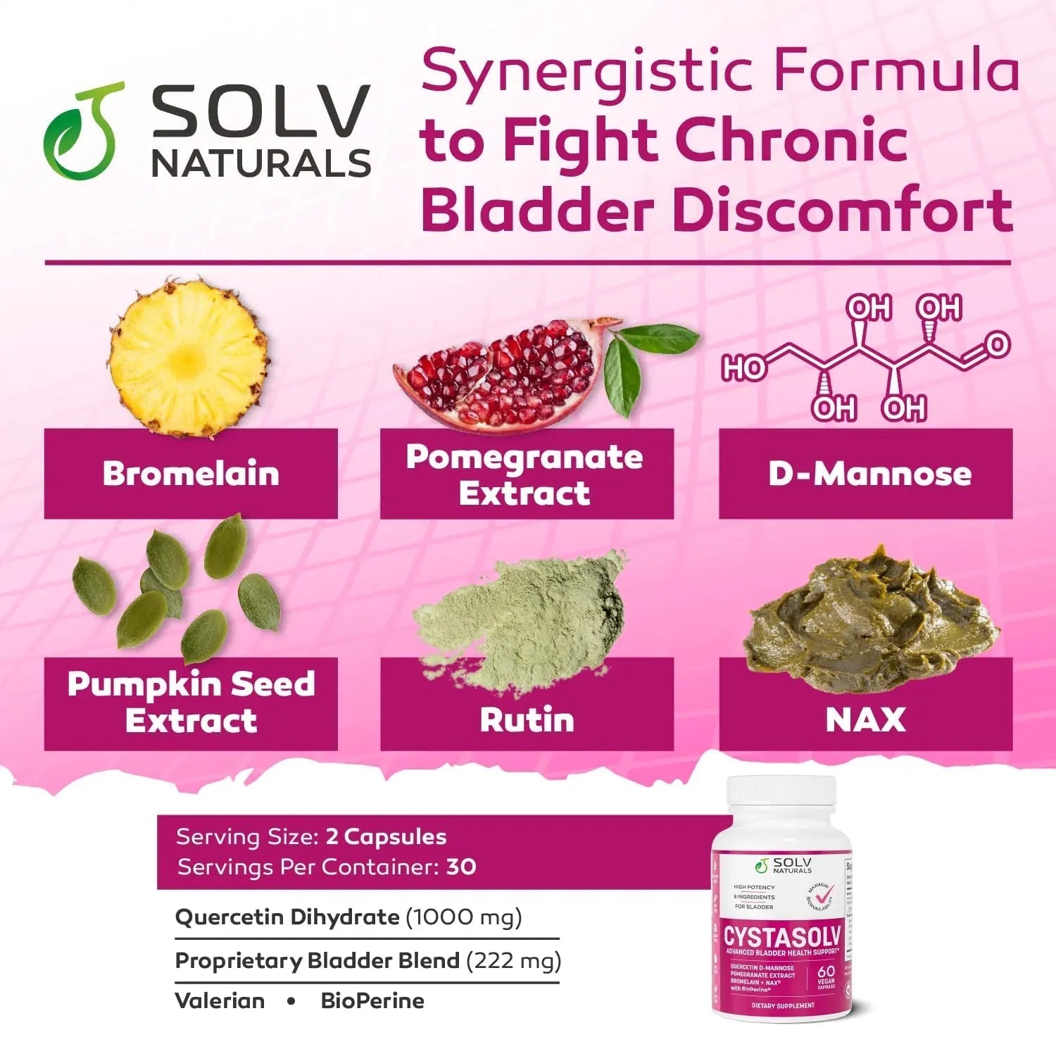 SOLV NATURALS CYSTASOLV Bladder & Pelvic Discomfort Formula - Enjoy Less Urgency & Flares* with Daily IC/BPS UTI Support – Premium Bladder & Urinary Support for Women & Men - 60 Vegan Capsules SOLV NATURALSAu supplements