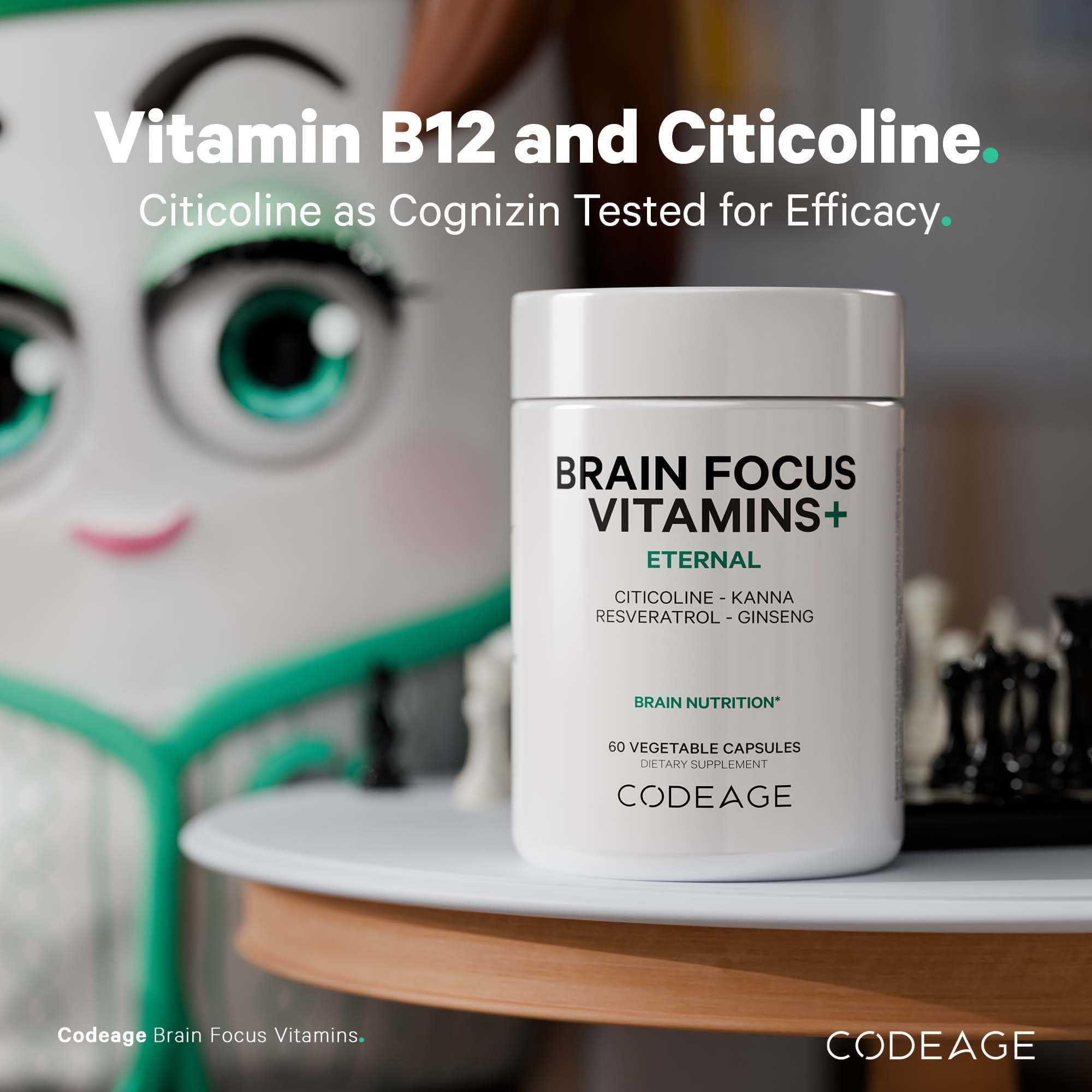 Codeage Brain Focus Vitamins+ Nootropic Supplement with Citicoline as Cognizin, Panax Ginseng, Resveratrol, Gotu Kola, Vitamin B12 Methylcobalamin - Liposomal Delivery - Non-GMO - 60 Capsules CodeageAu supplements