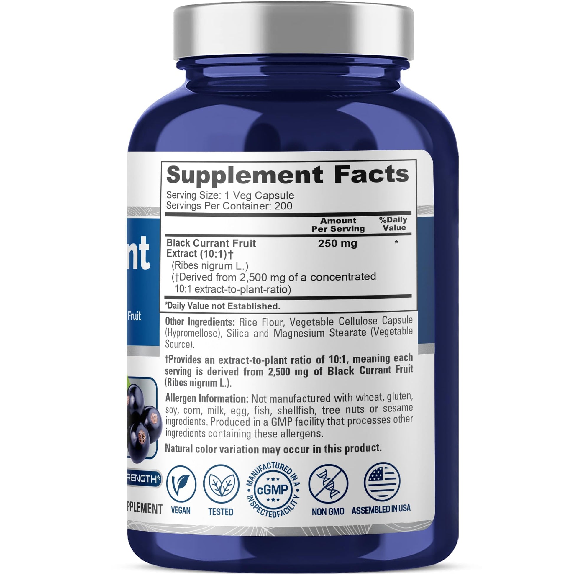 NusaPure Black Currant 10:1 Extract, 250 mg Equivalent to 2,500mg, per Veg Caps 200 Vegan, Non-GMO NusaPureAu supplements