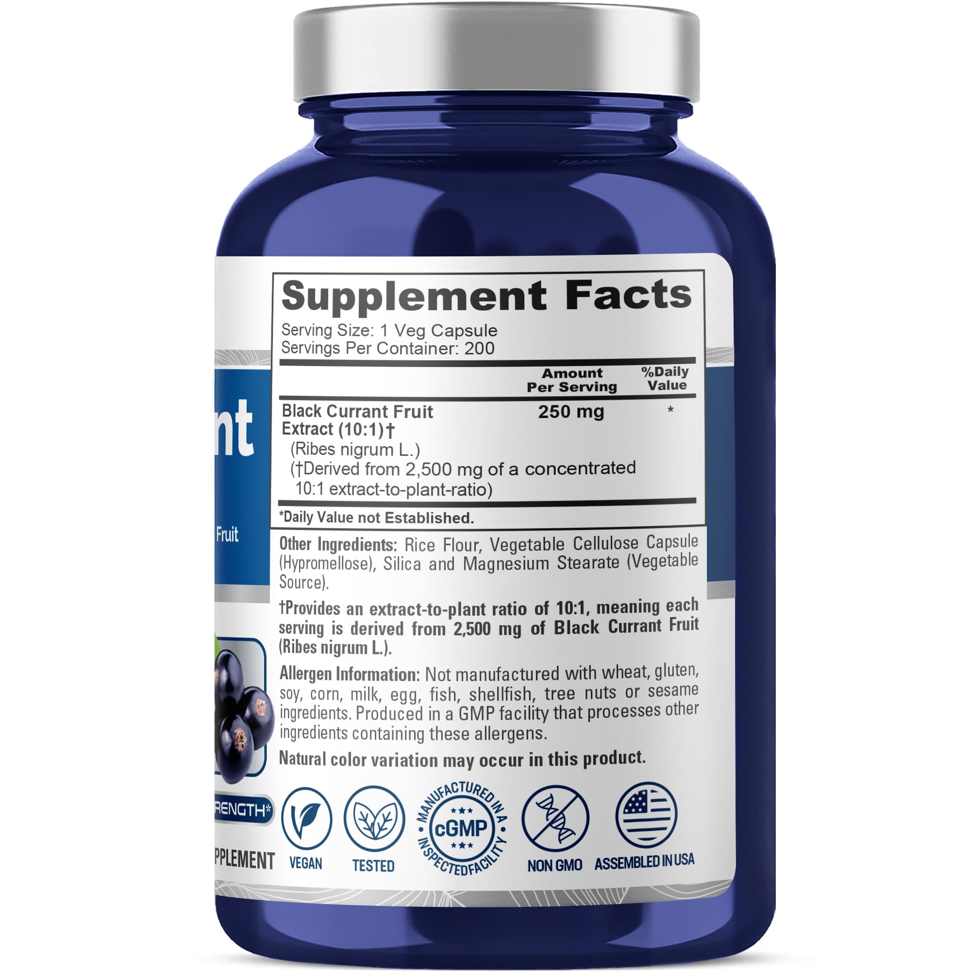 NusaPure Black Currant 10:1 Extract, 250 mg Equivalent to 2,500mg, per Veg Caps 200 Vegan, Non-GMO NusaPureAu supplements
