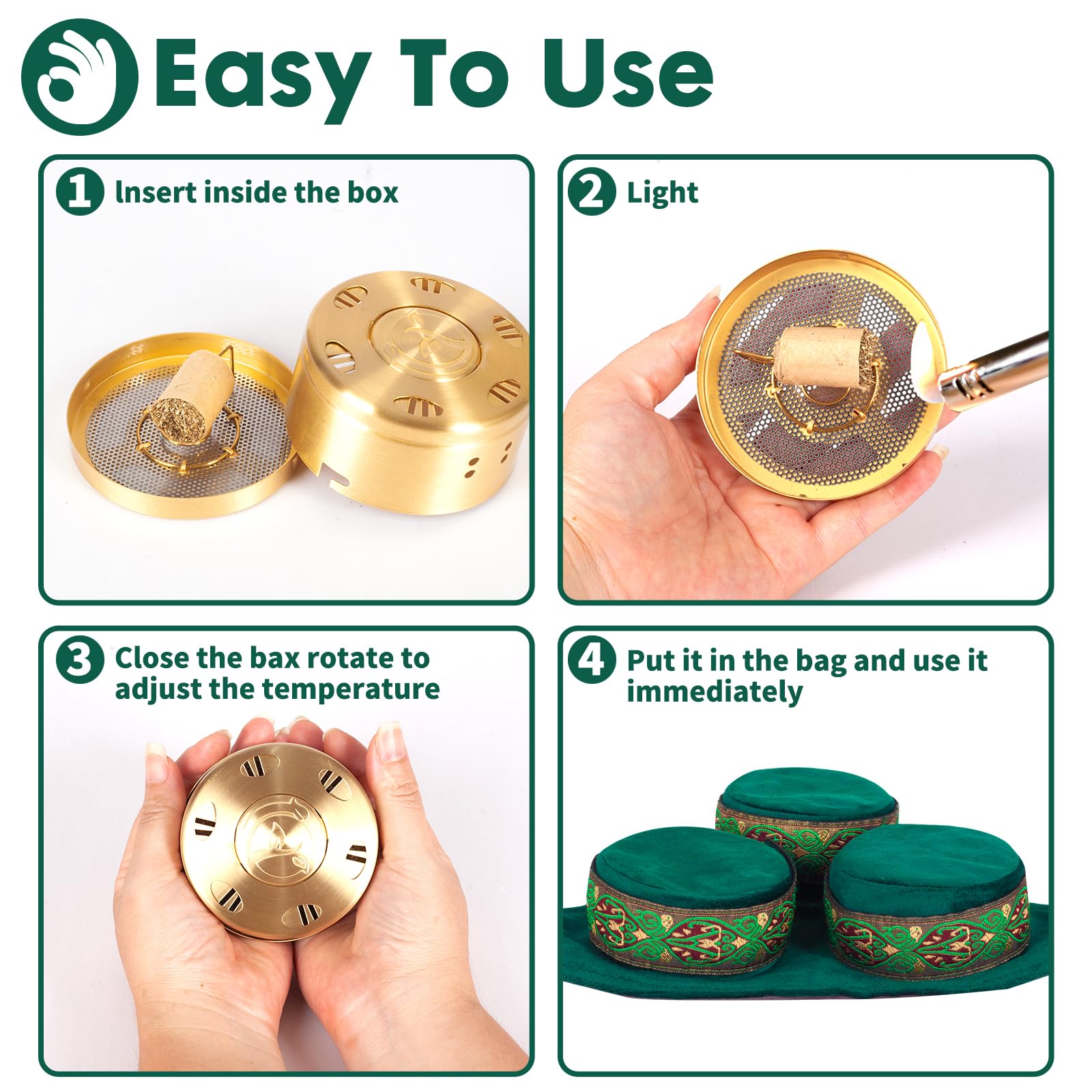 Smokeless Copper Moxa Box, Set of 3 Purifier Copper Tank Moxibustion Treatment Tool Portable BareloveAu supplements