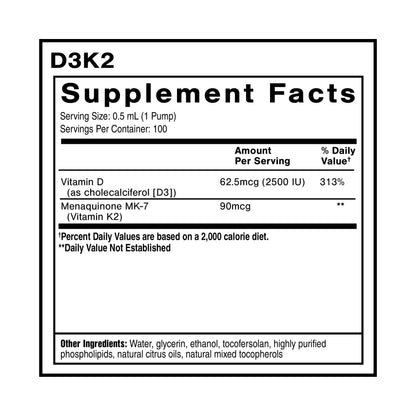 Quicksilver Scientific Nanoemulsified D3K2 - Emulsified Liquid Vitamin D3 + K2 MK7 Liposomal Supplement for Heart, Bone Health + Immune Support - Bioactive 2500IU for Enhanced Absorption (1.7oz/50ml) Quicksilver ScientificUS supplements