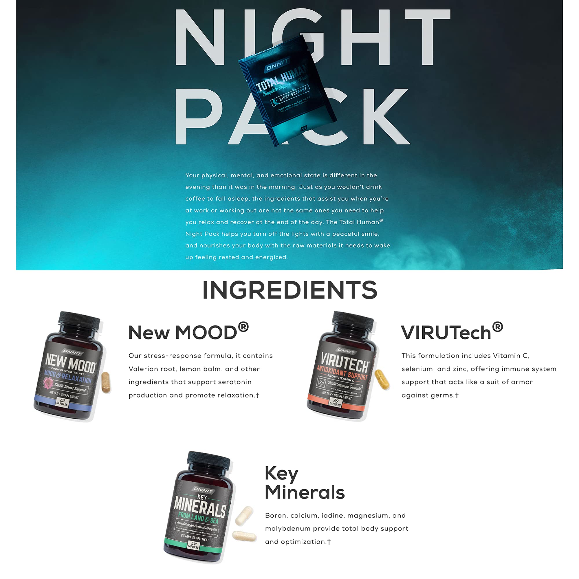 ONNIT Total Human Day and Night Vitamin Packs for Men and Women,Capsule, 30-Day ONNITUS supplements