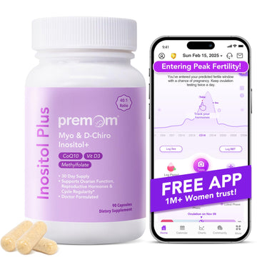 Premom Inositol Plus - 2000mg Myo-Inositol & 50mg D-Chiro Inositol, CoQ10, Folate & Vitamin D3-40:1 Ratio - Supports Hormonal Balance, Ovarian & Reproductive Health - 30 Day Supply PremomAu supplements